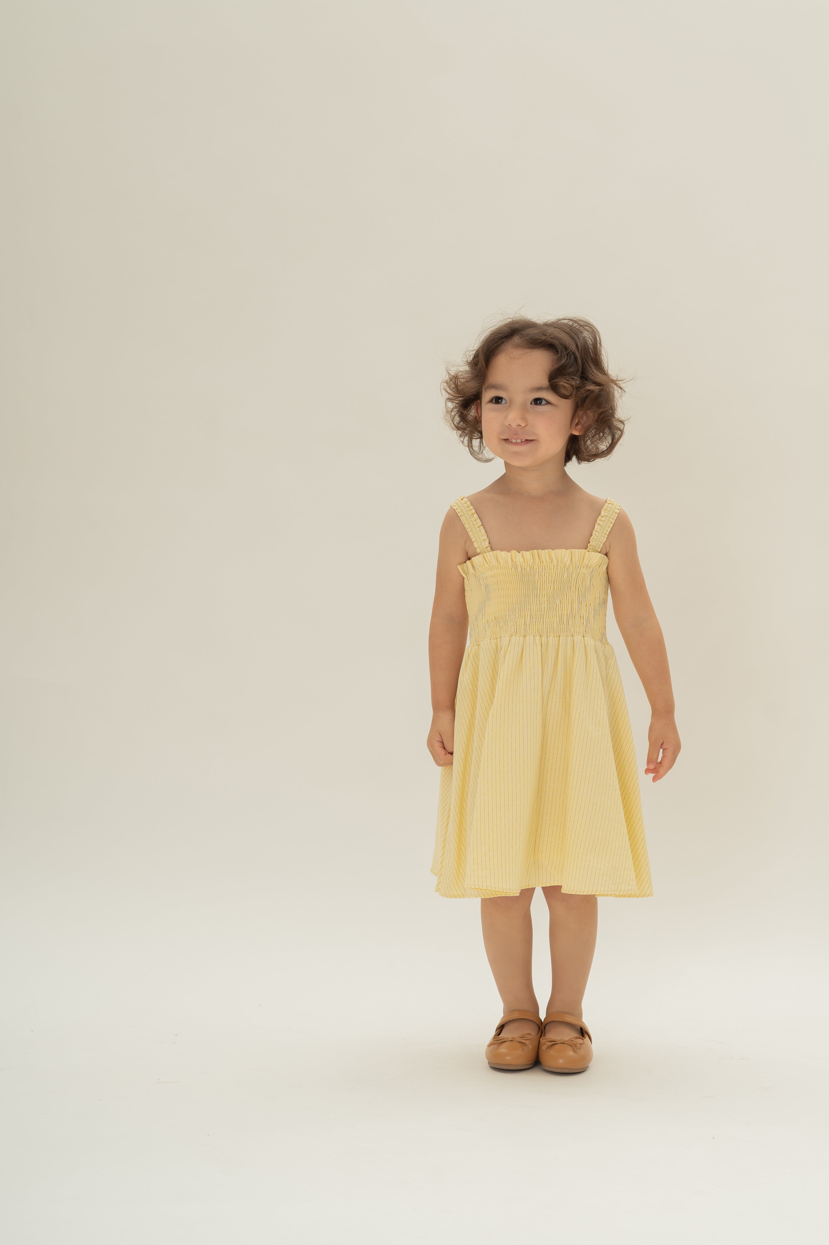 Mini Smocked Dress in Lemon Stripes