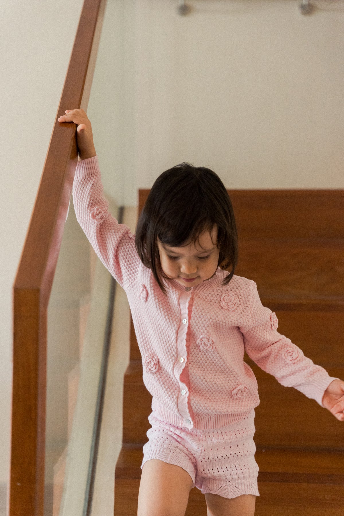 Mini Floral Applique Cardigan in Pink