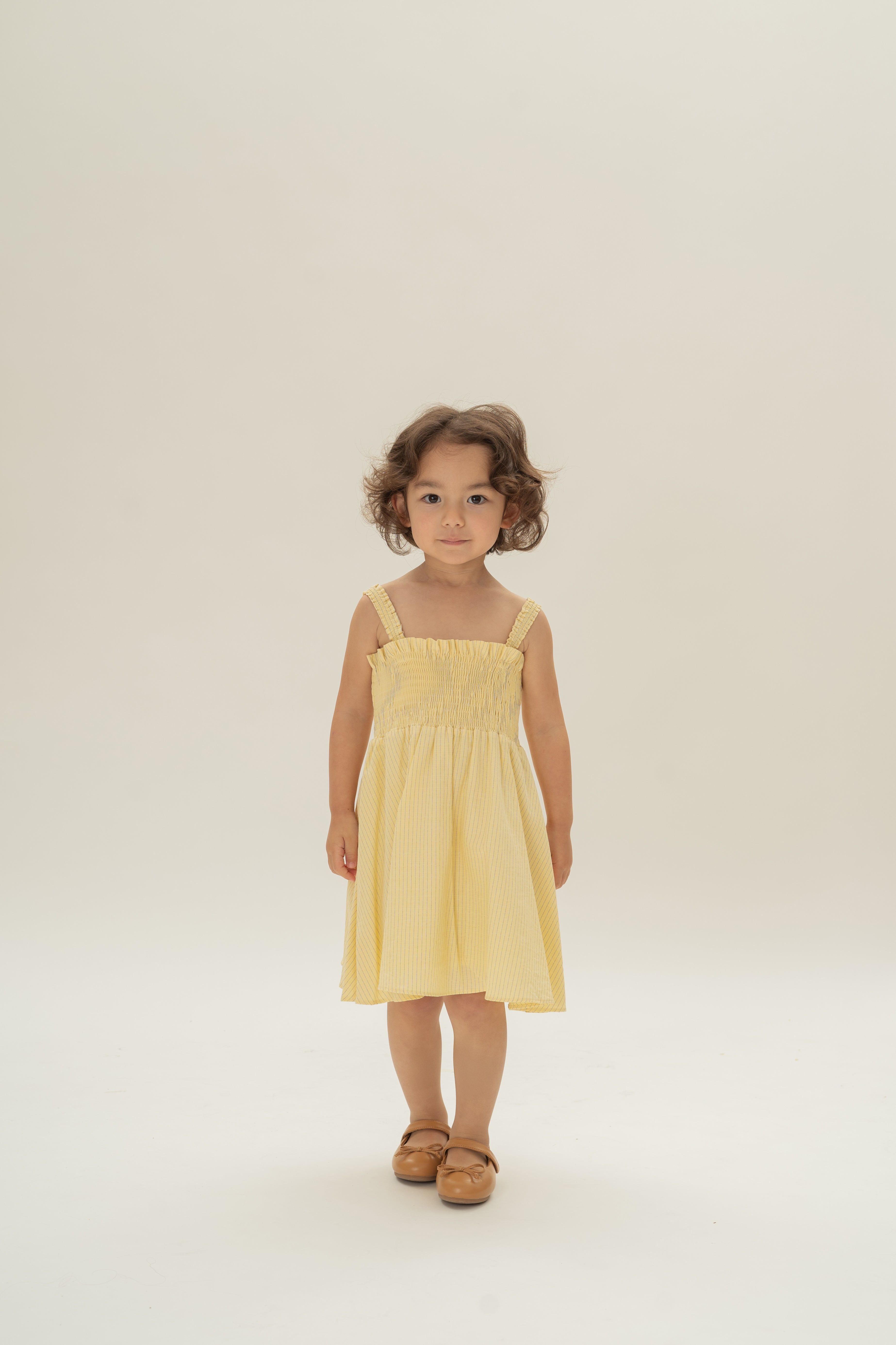 Mini Smocked Dress in Lemon Stripes