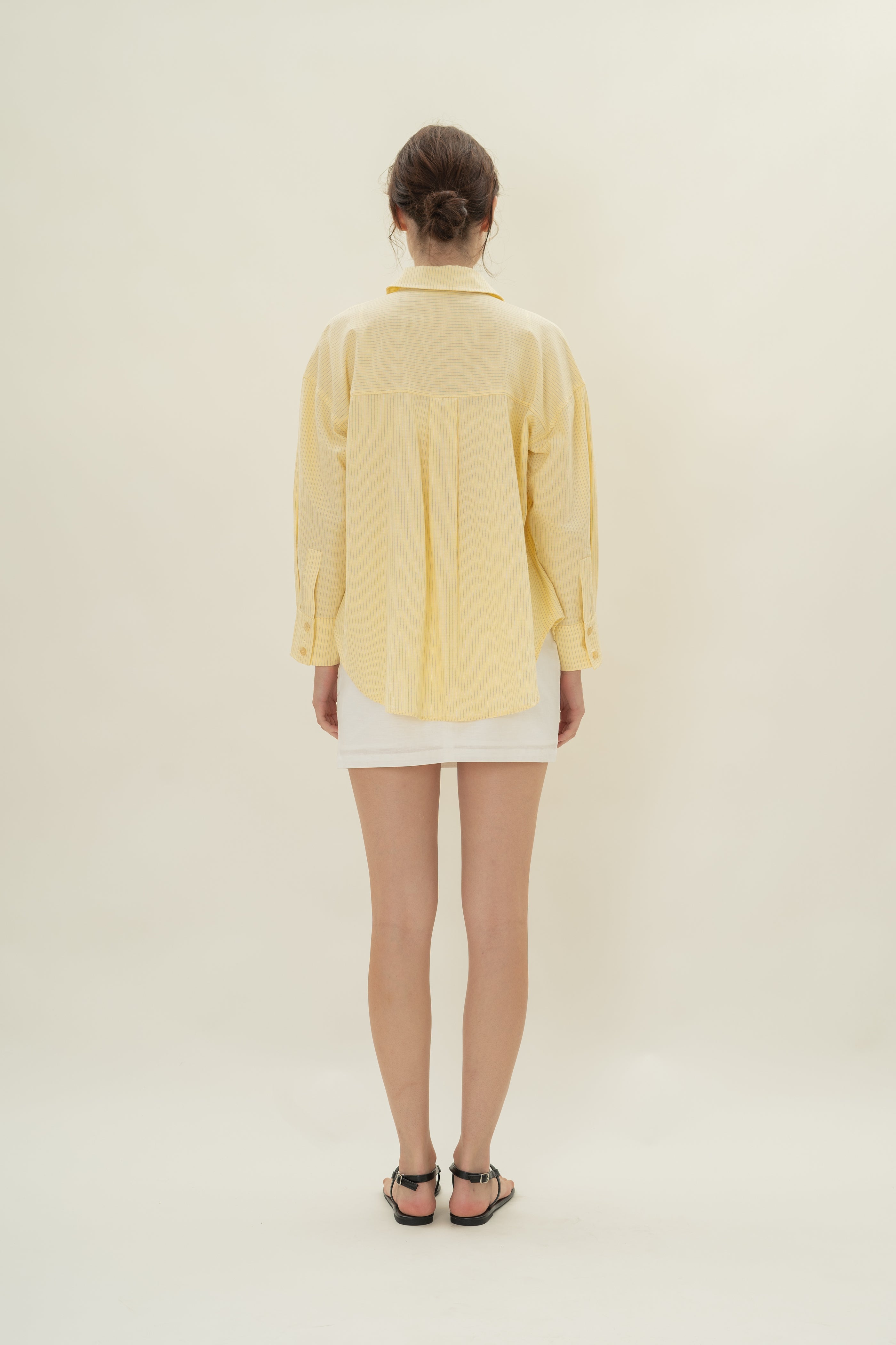 Cruise Long Sleeved Shirt in Linen Blend Lemon Stripes