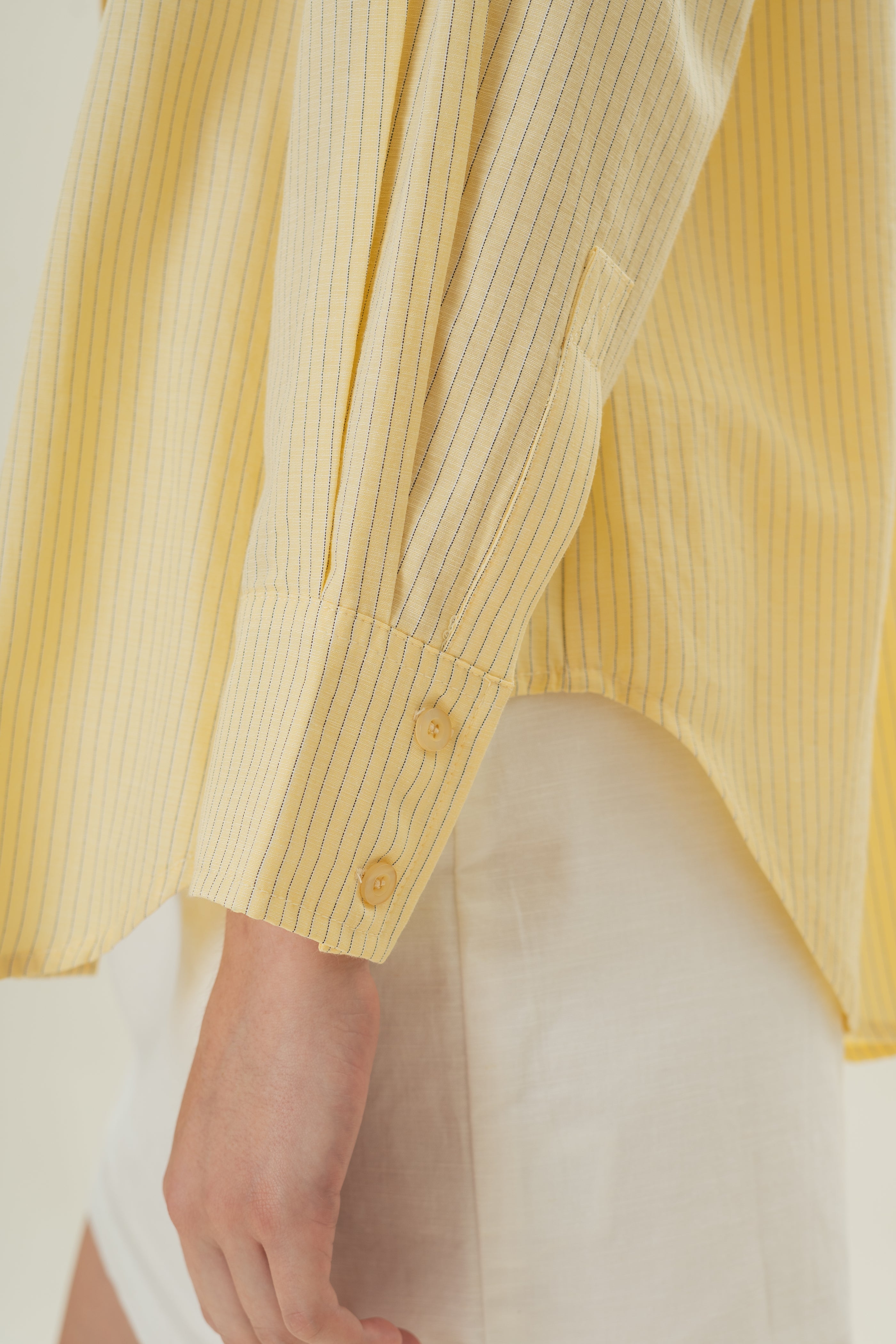 Cruise Long Sleeved Shirt in Linen Blend Lemon Stripes