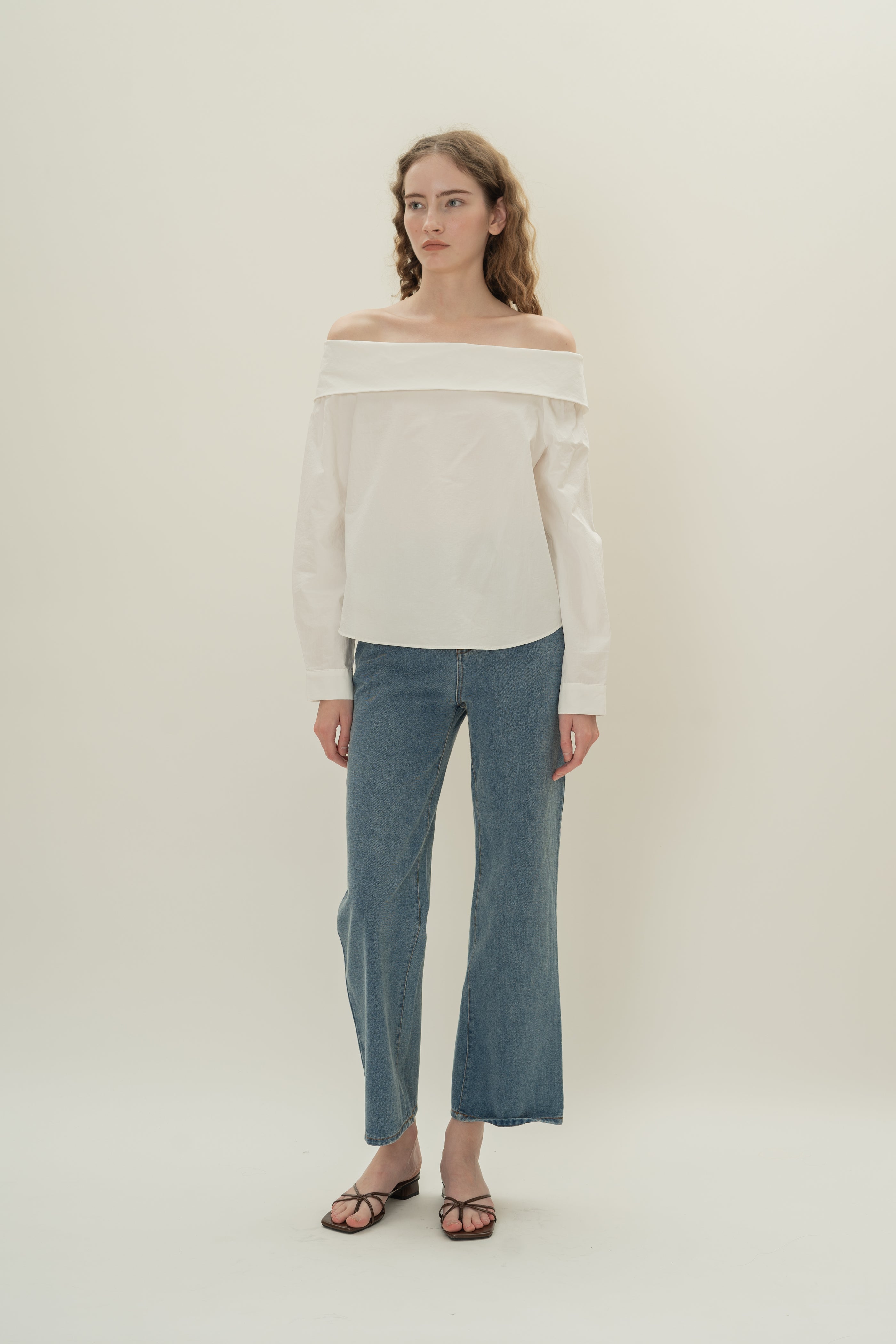Off Shoulder Long Sleeved Blouse in White