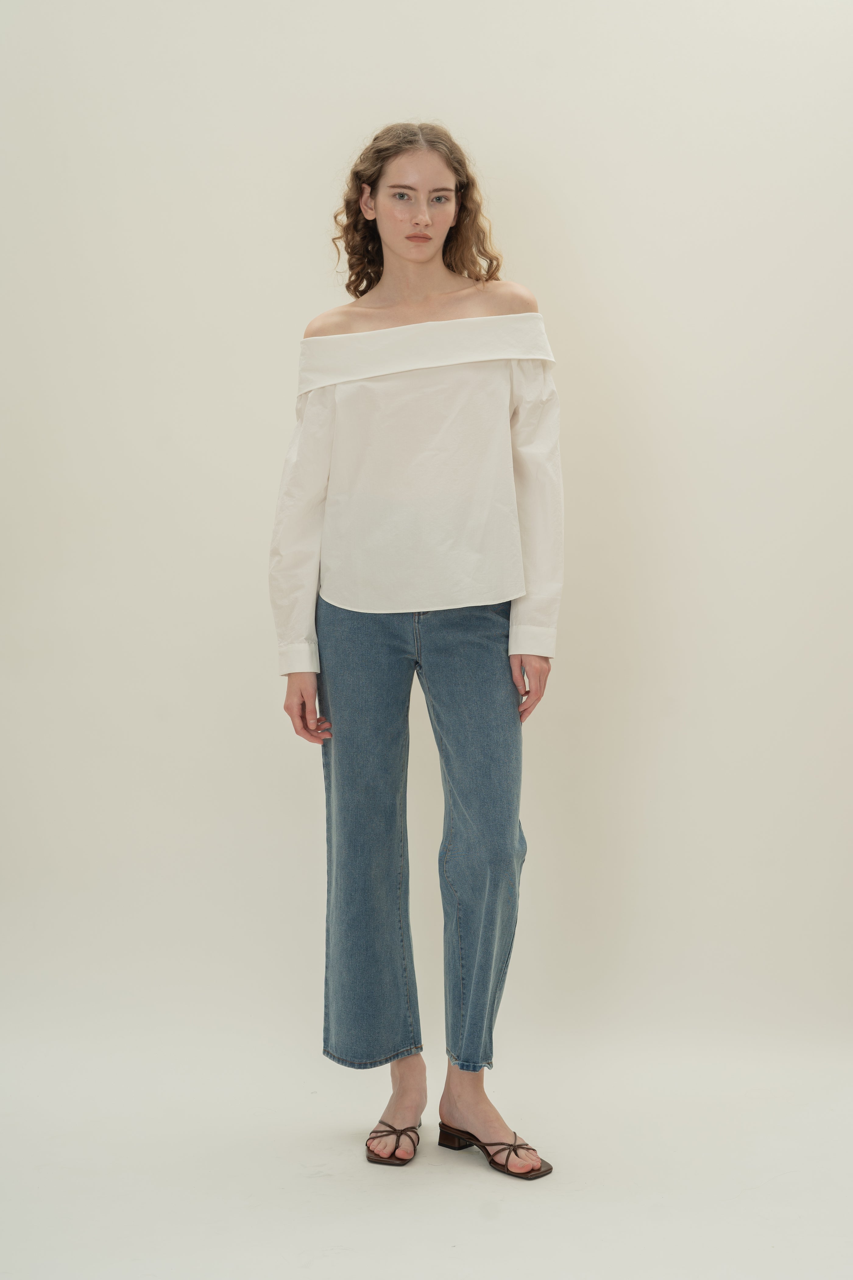 Off Shoulder Long Sleeved Blouse in White