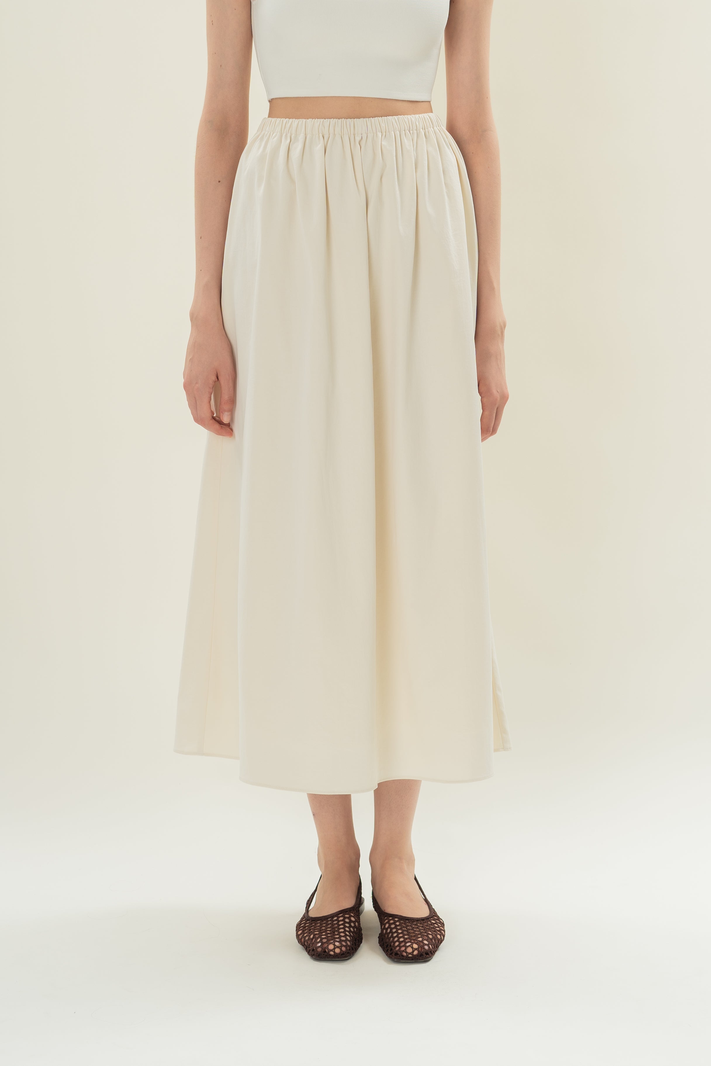 Gathered Waist A-line Skirt in Natural