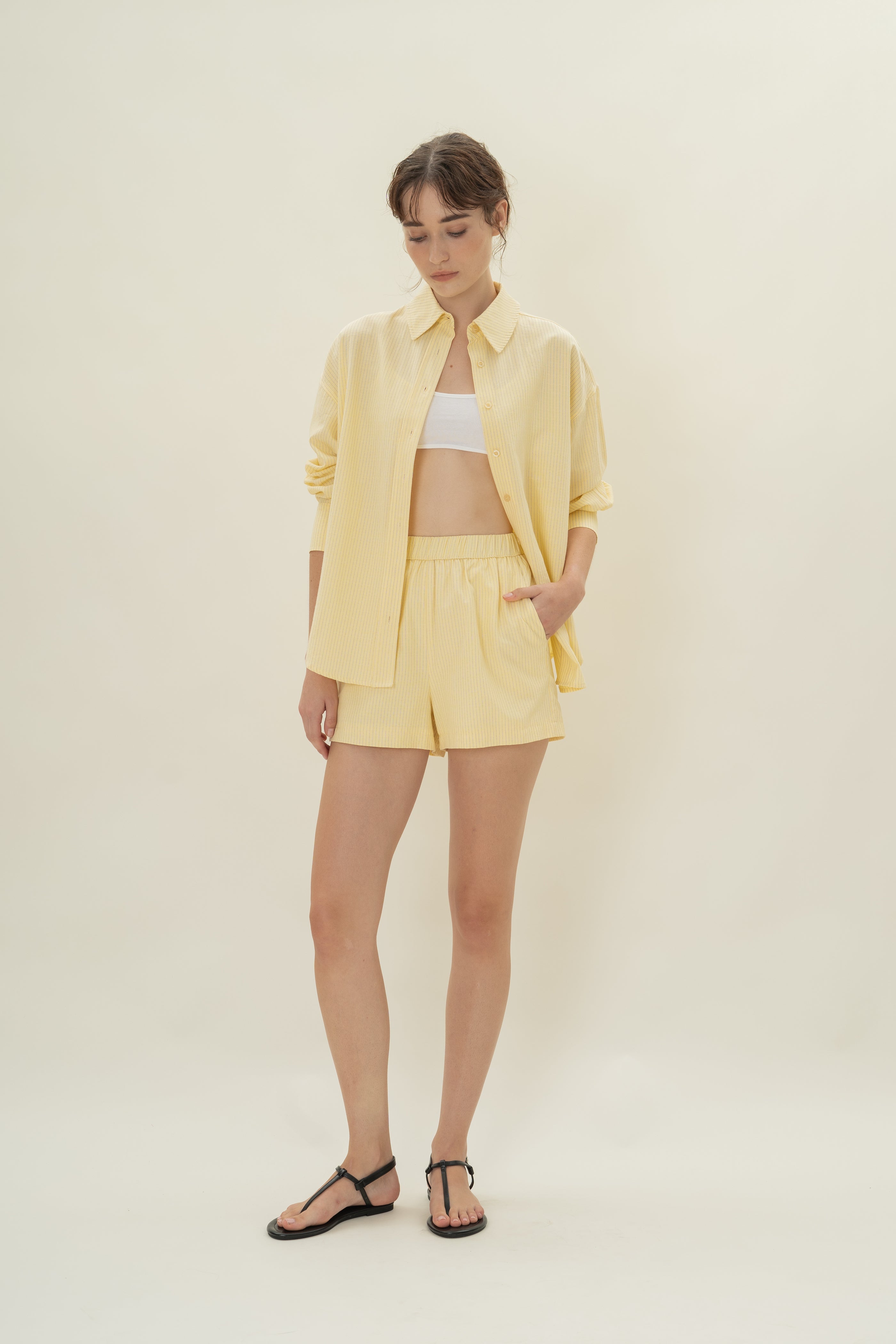 Cruise Shorts in Linen Blend Lemon Stripes