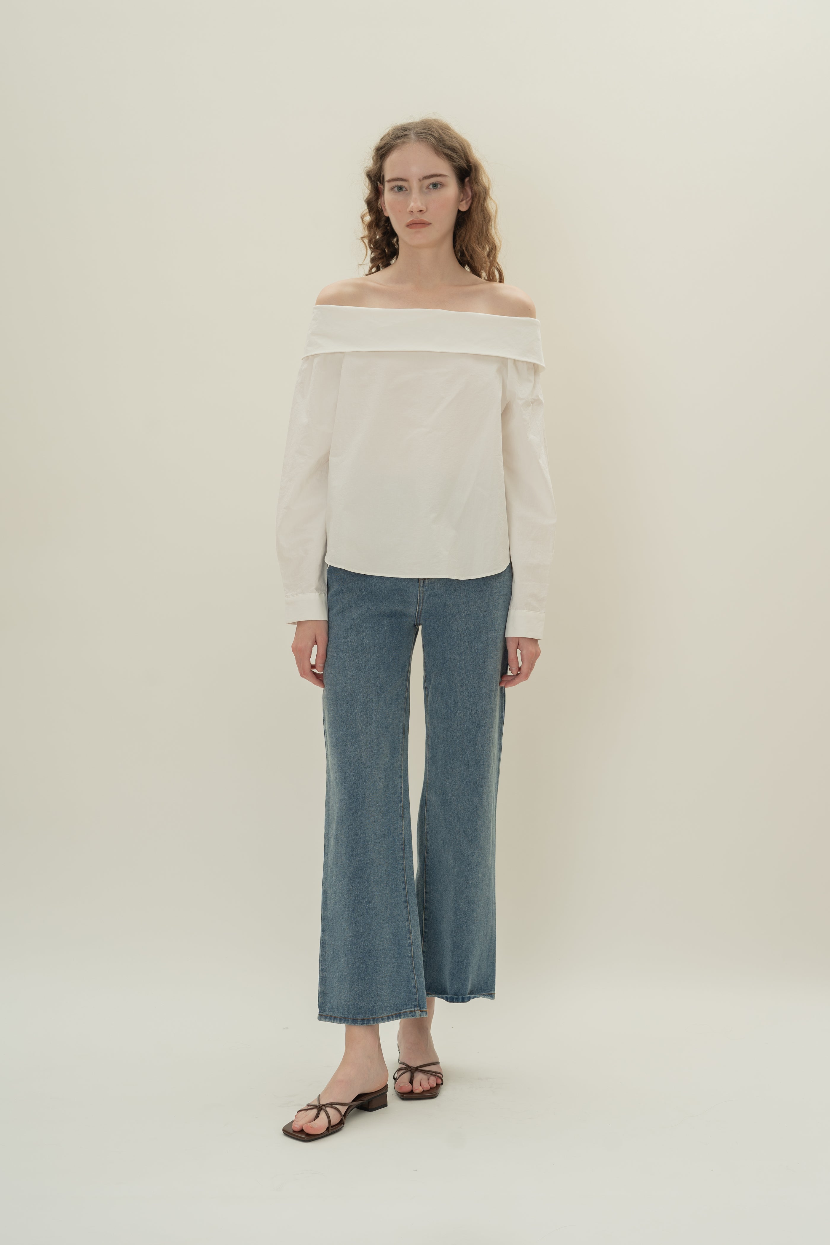 Off Shoulder Long Sleeved Blouse in White