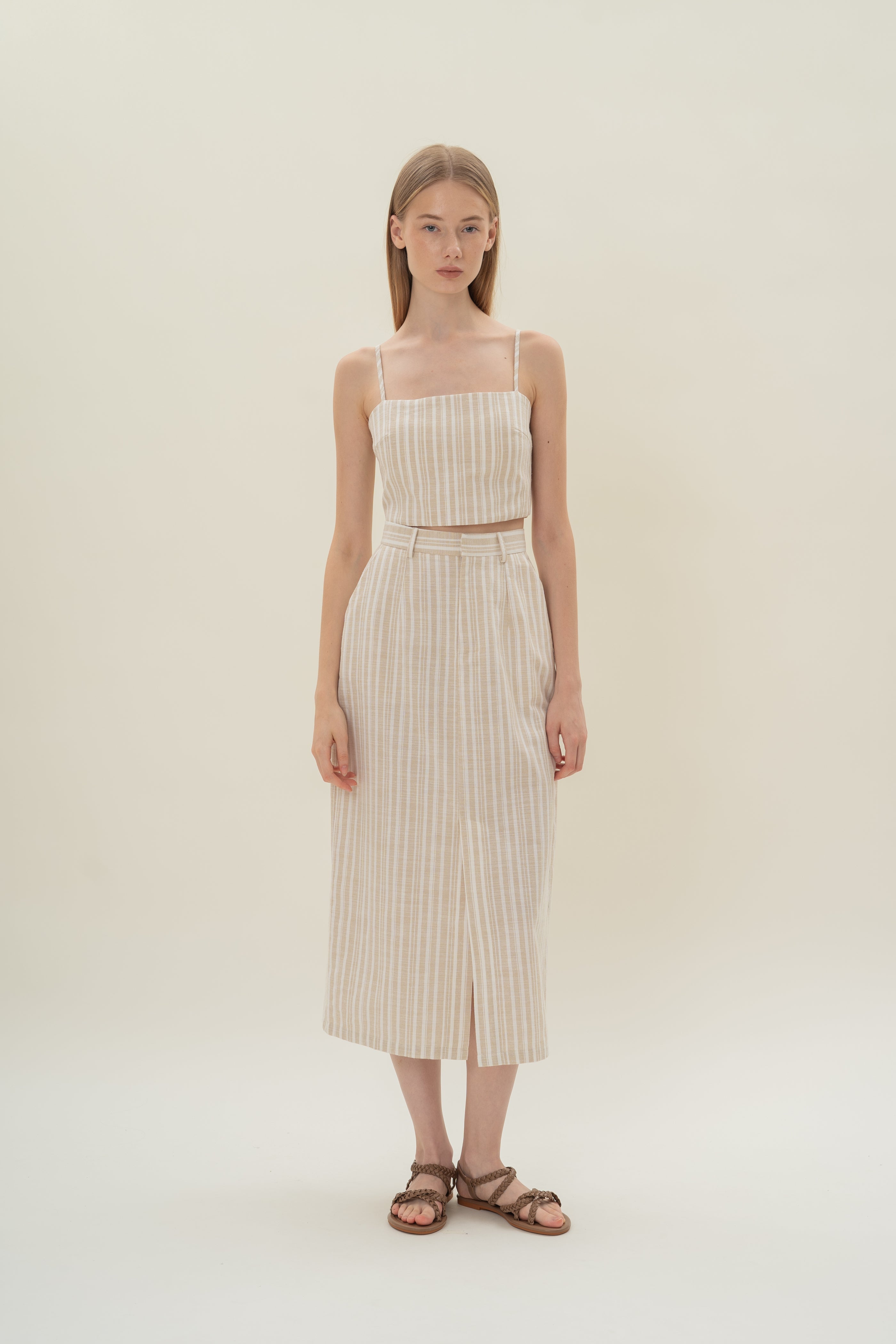 Midi Straight Skirt in Oasis Stripes