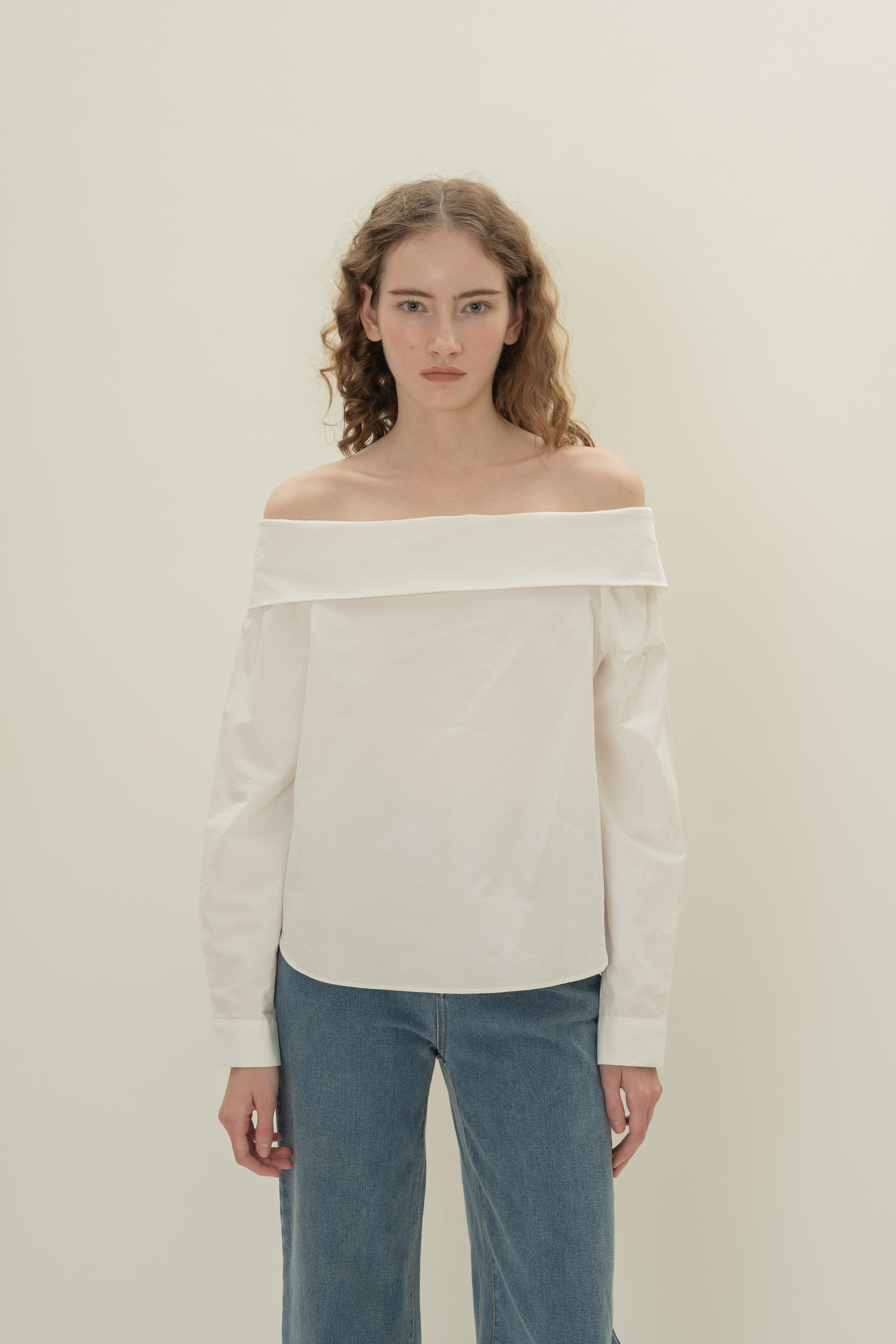 Off Shoulder Long Sleeved Blouse in White