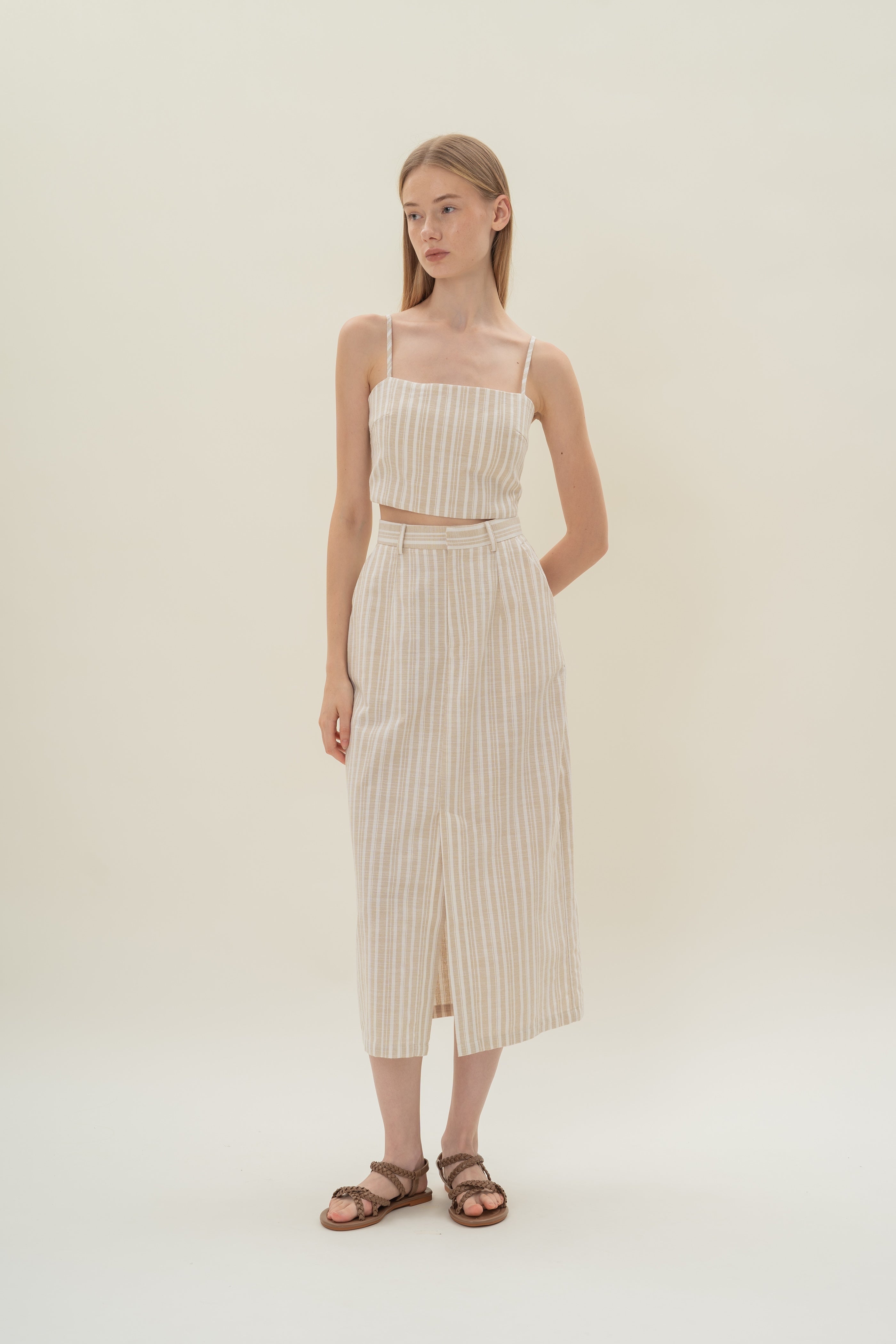 Midi Straight Skirt in Oasis Stripes