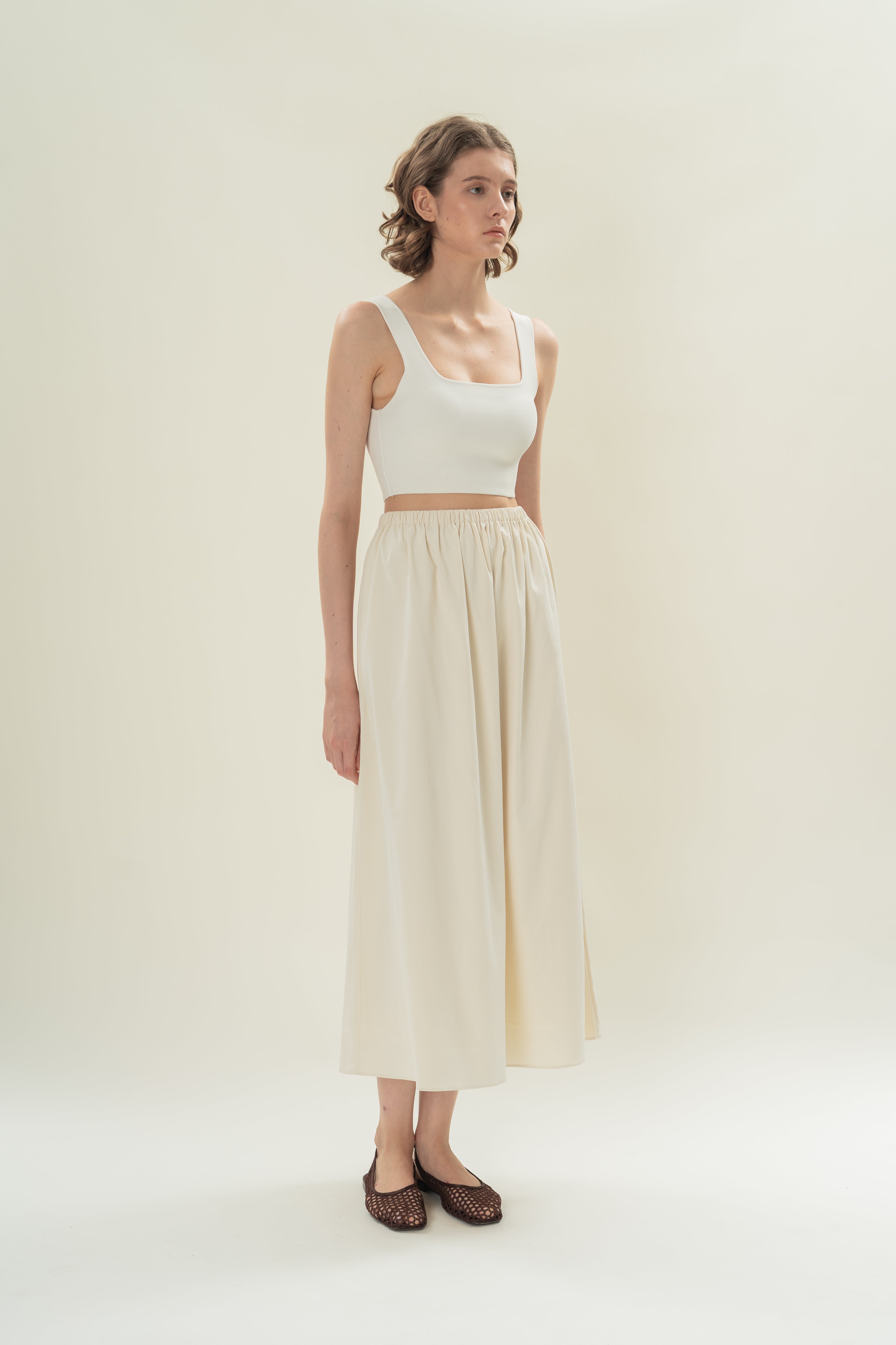 Gathered Waist A-line Skirt in Natural