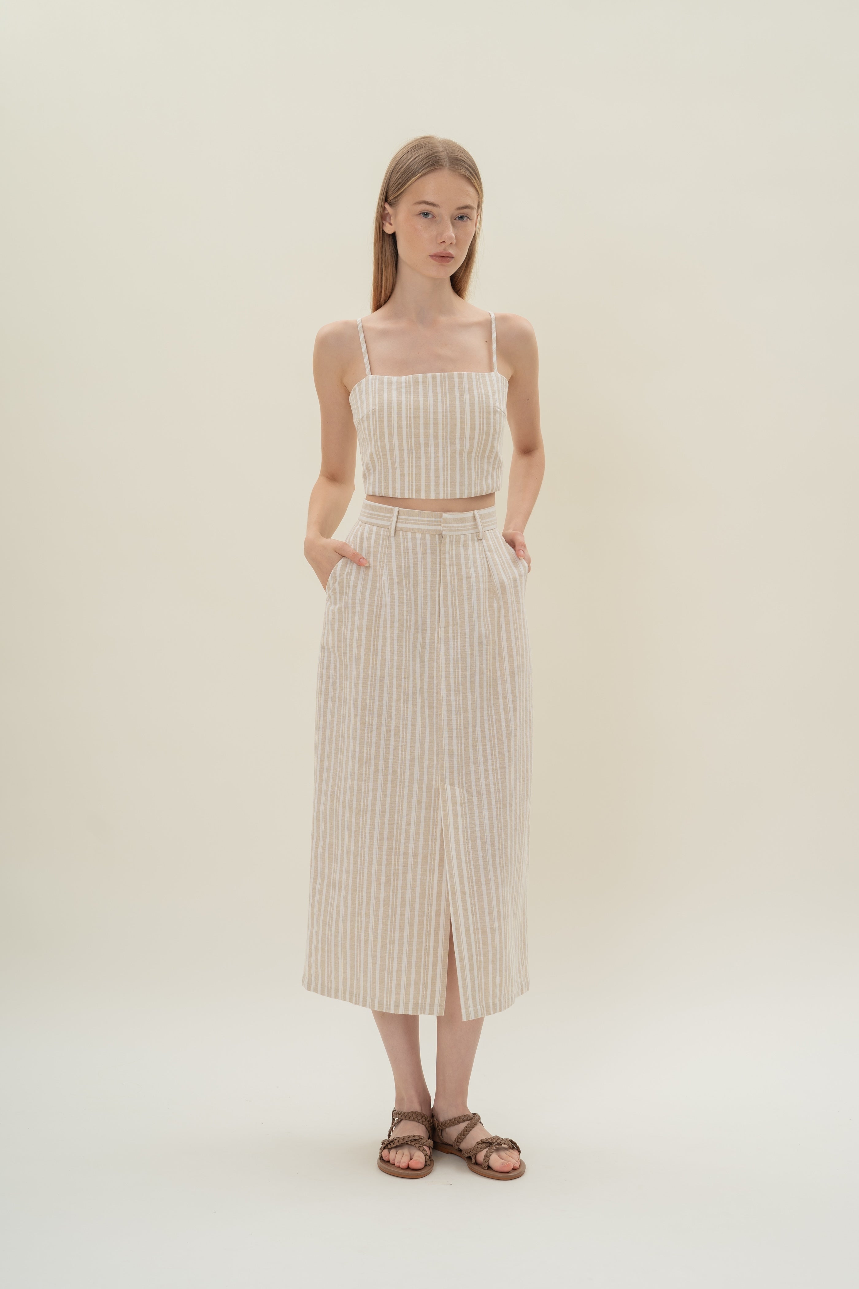 Midi Straight Skirt in Oasis Stripes