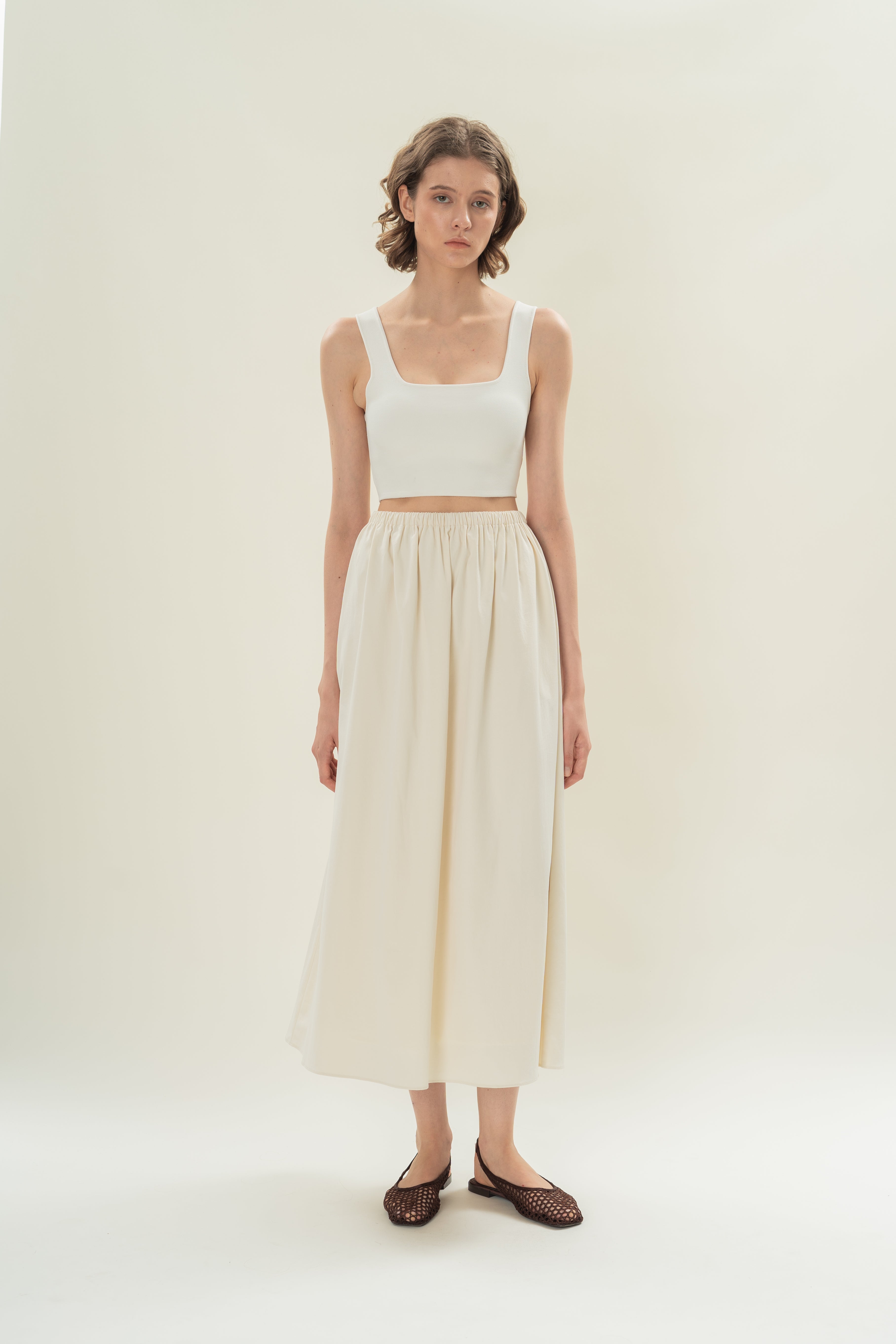 Gathered Waist A-line Skirt in Natural