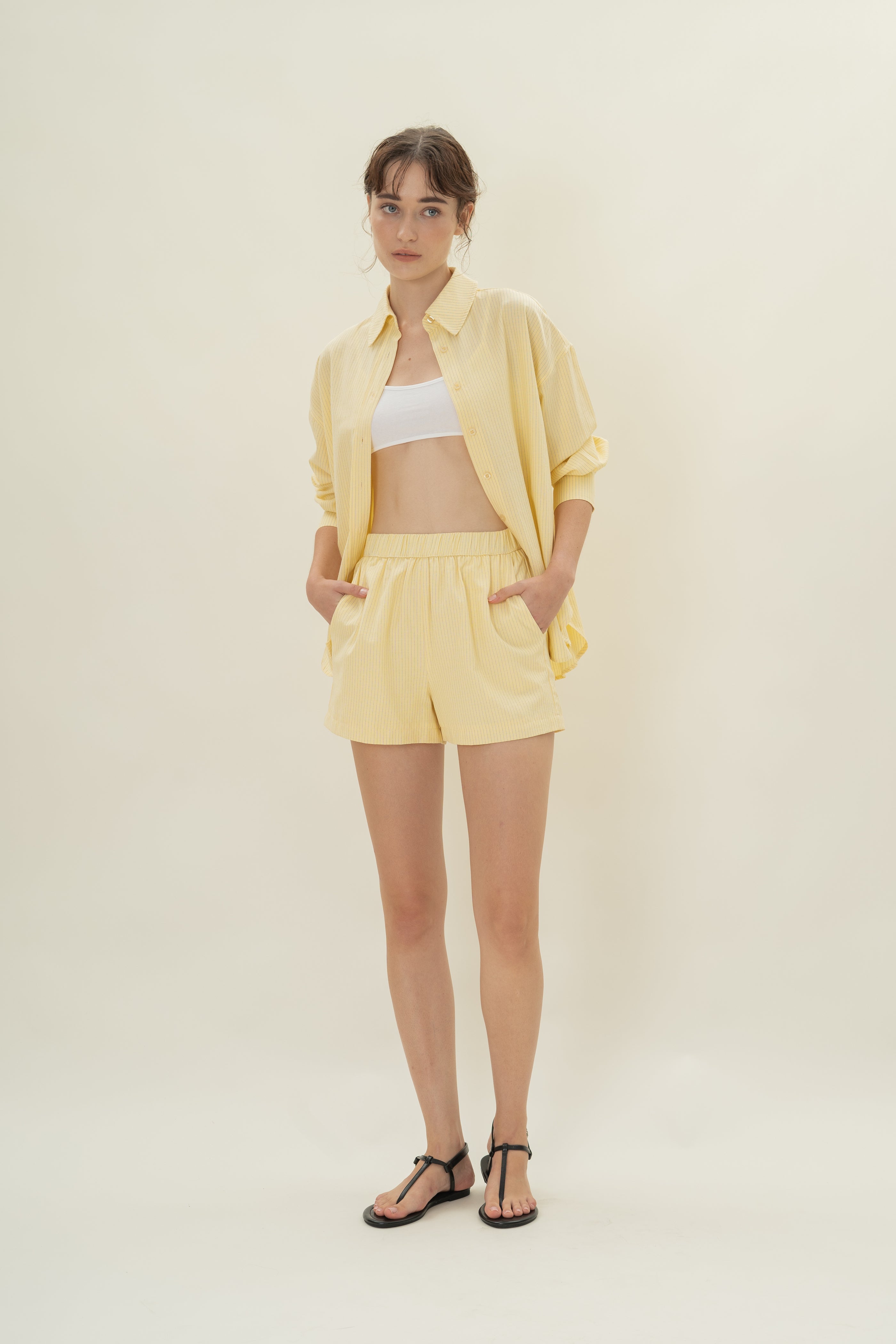 Cruise Shorts in Linen Blend Lemon Stripes