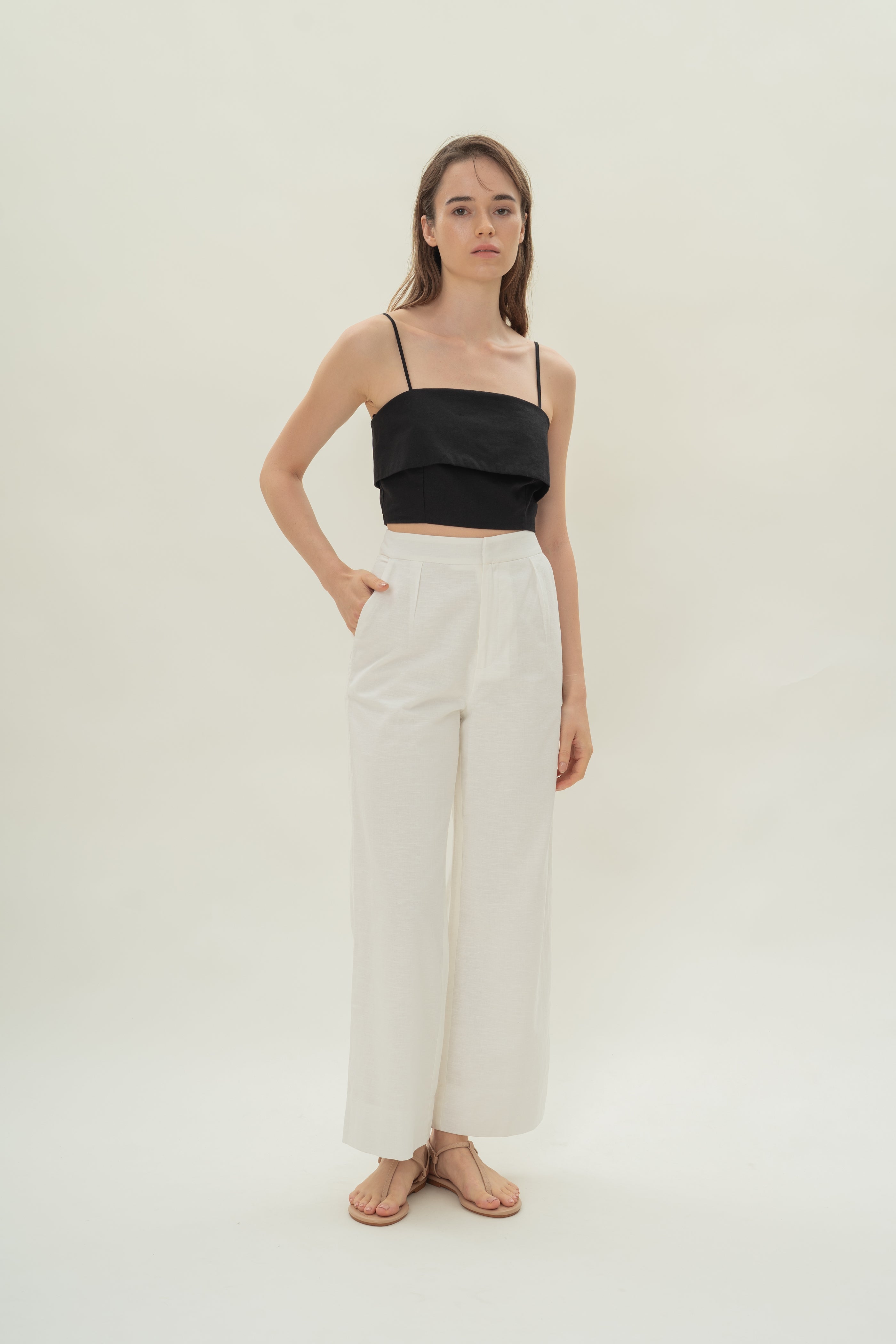 Panelled Cropped Top in Black