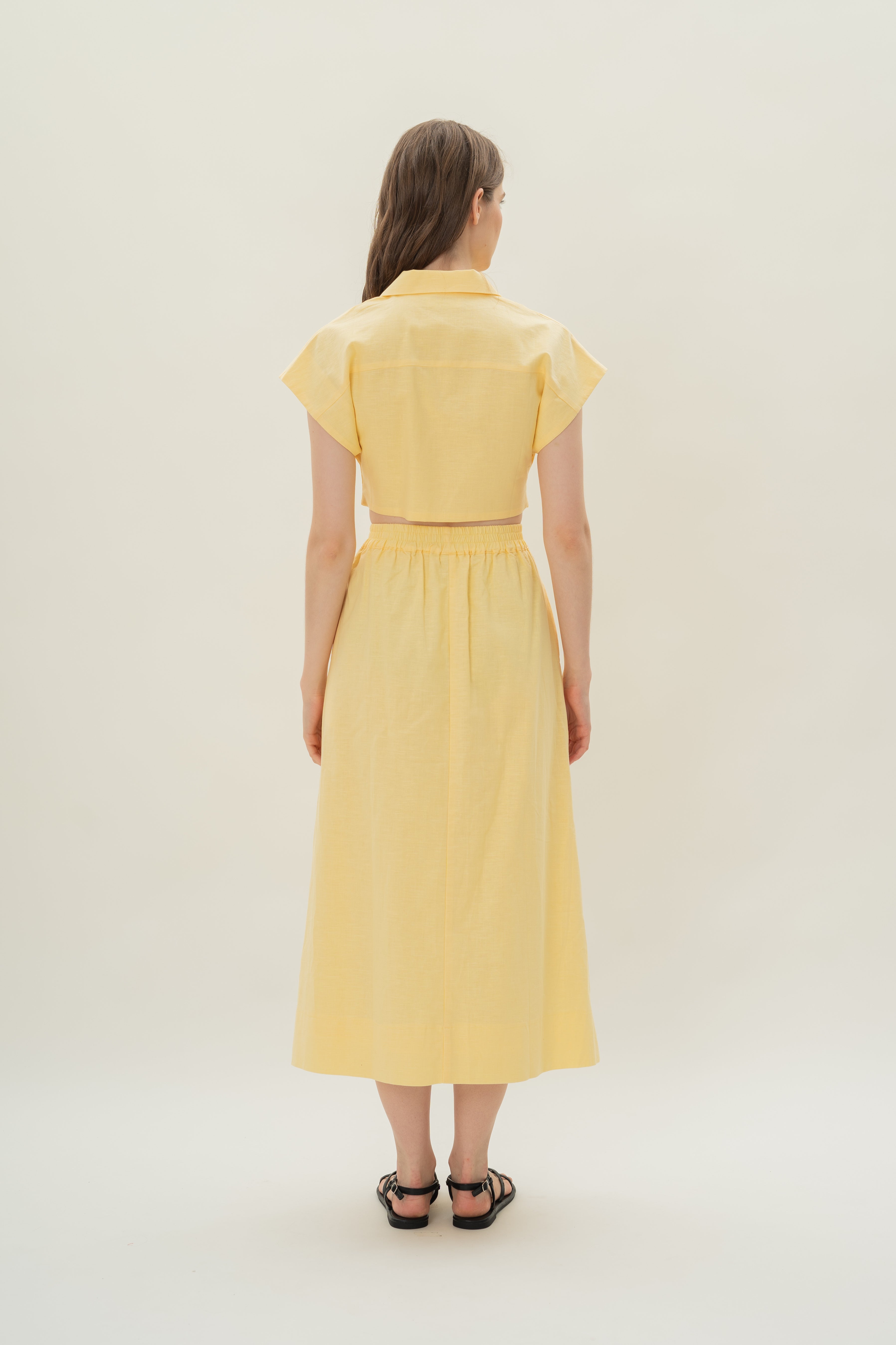 Linen Cropped Lapel Shirt in Lemon