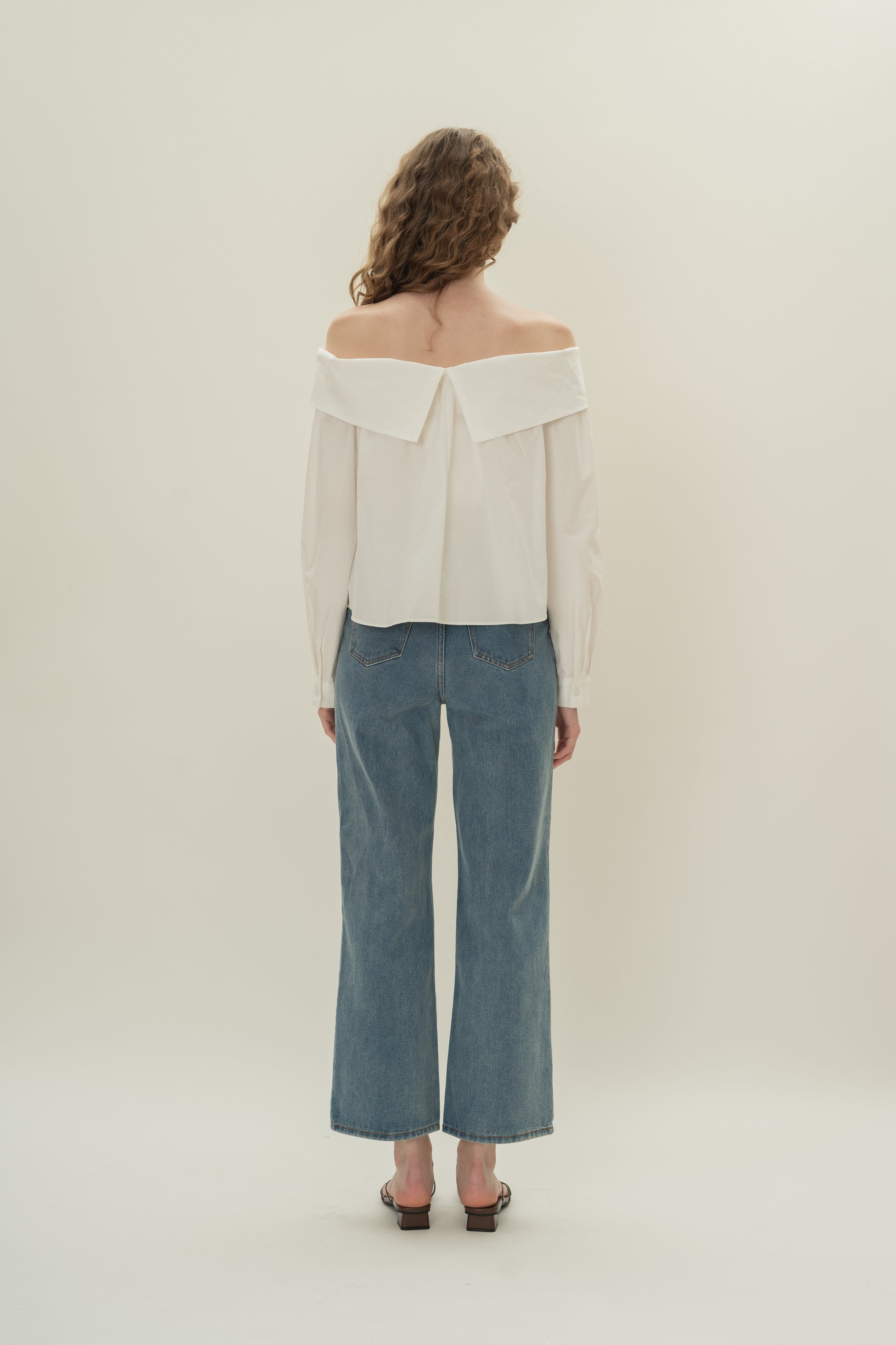 Off Shoulder Long Sleeved Blouse in White