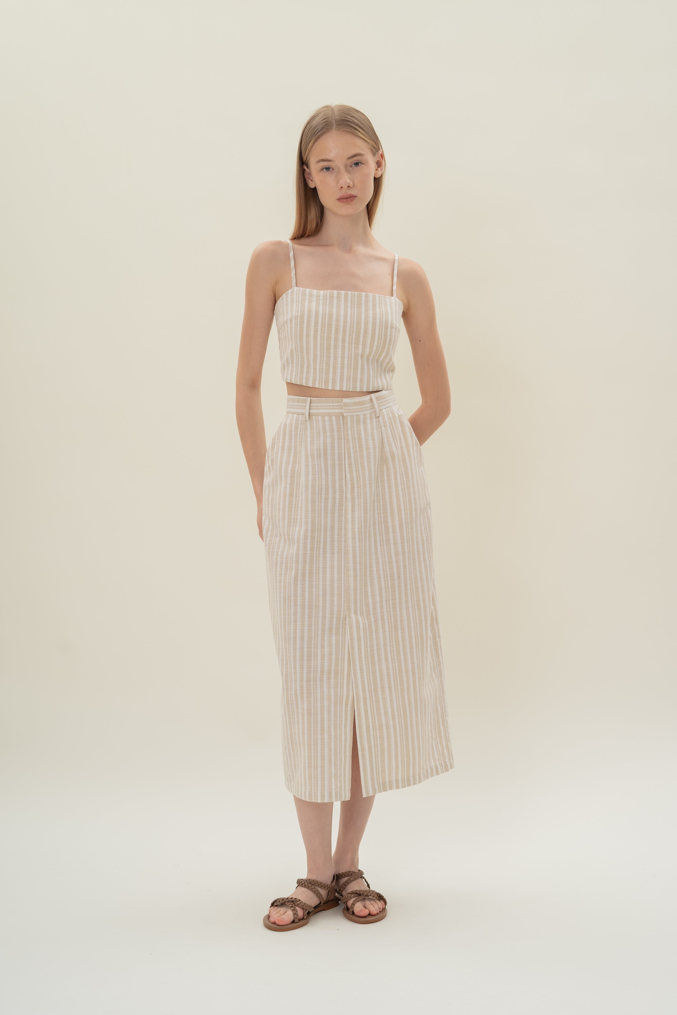 Midi Straight Skirt in Oasis Stripes