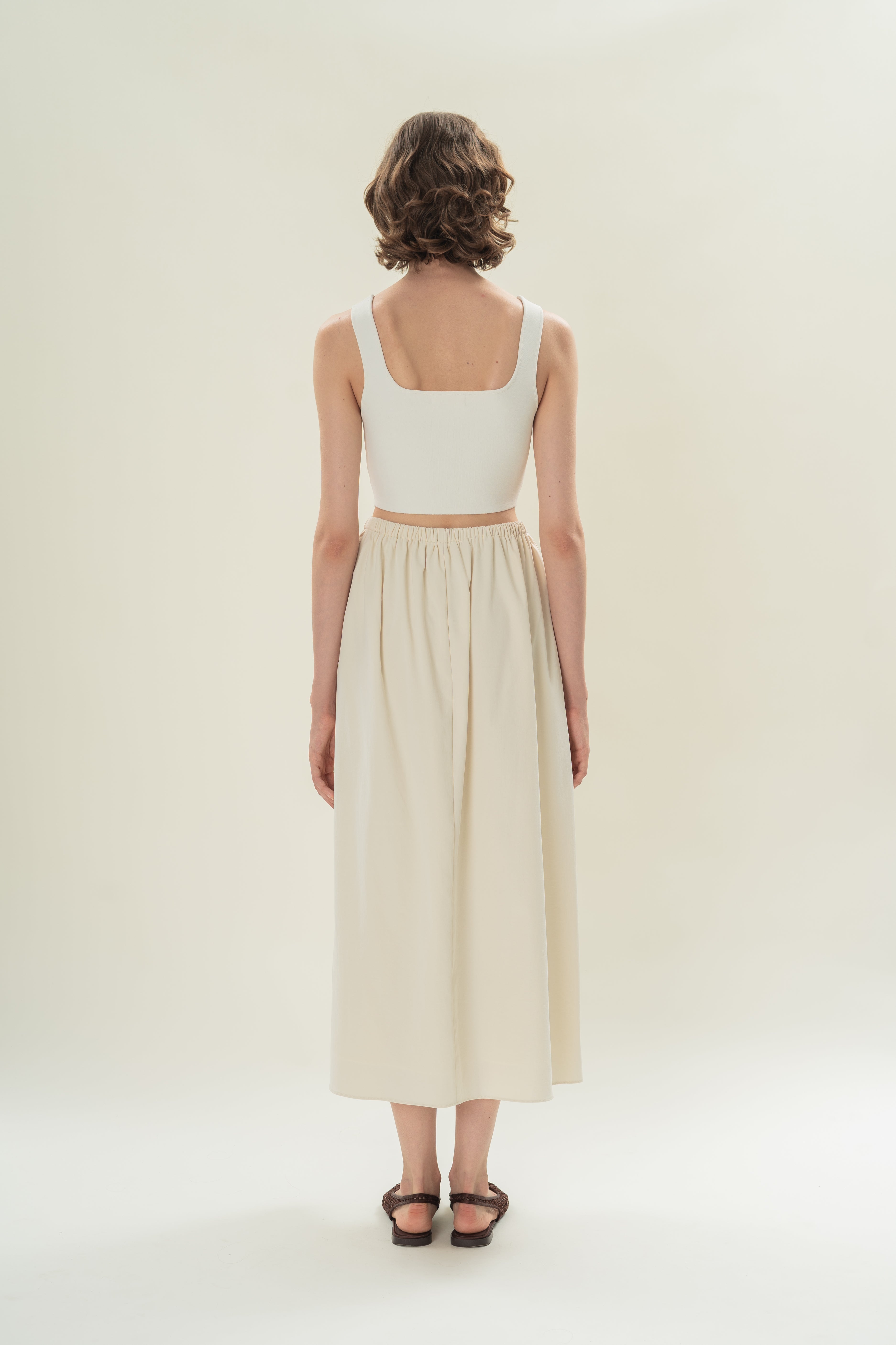 Gathered Waist A-line Skirt in Natural