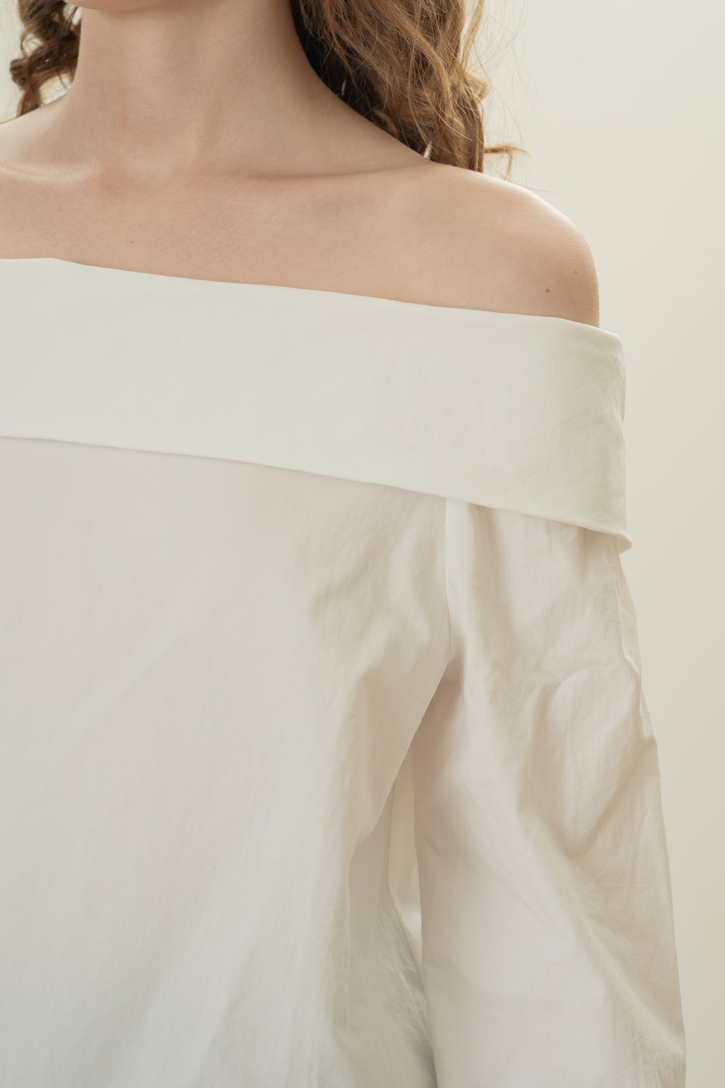Off Shoulder Long Sleeved Blouse in White