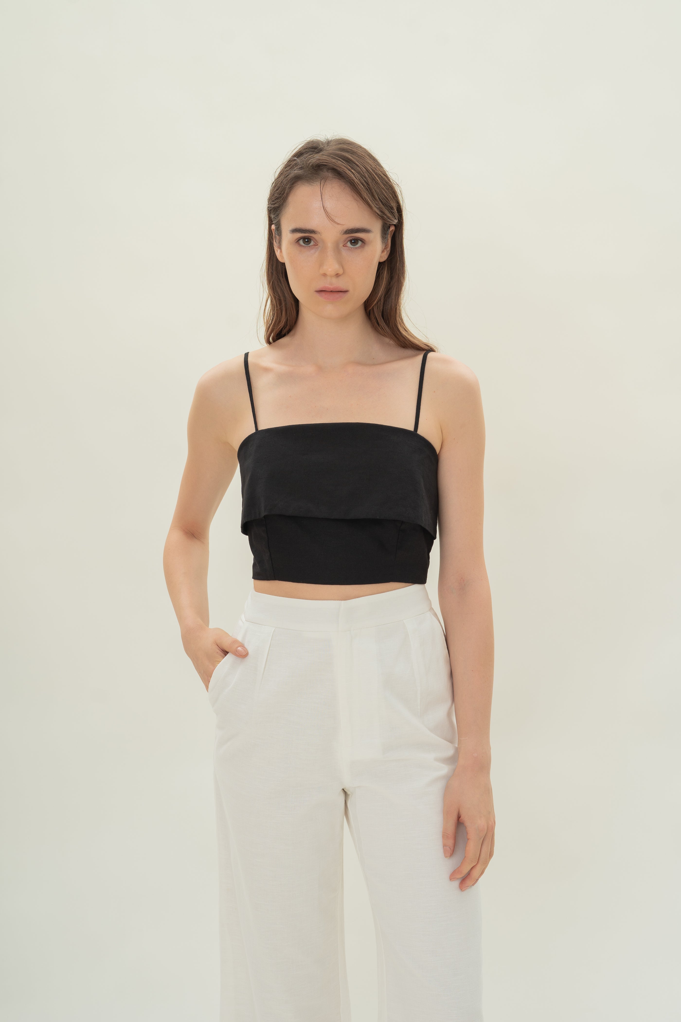 Panelled Cropped Top in Black