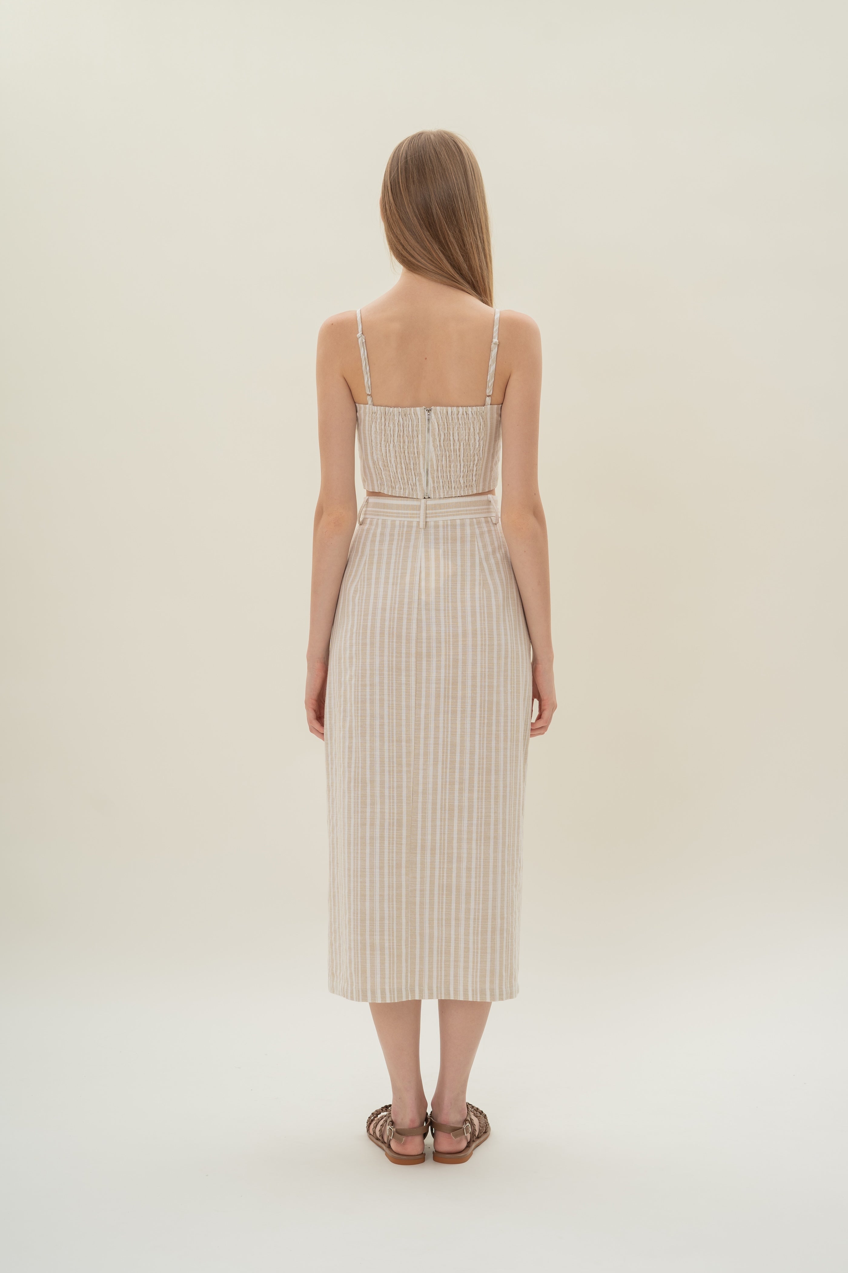 Midi Straight Skirt in Oasis Stripes