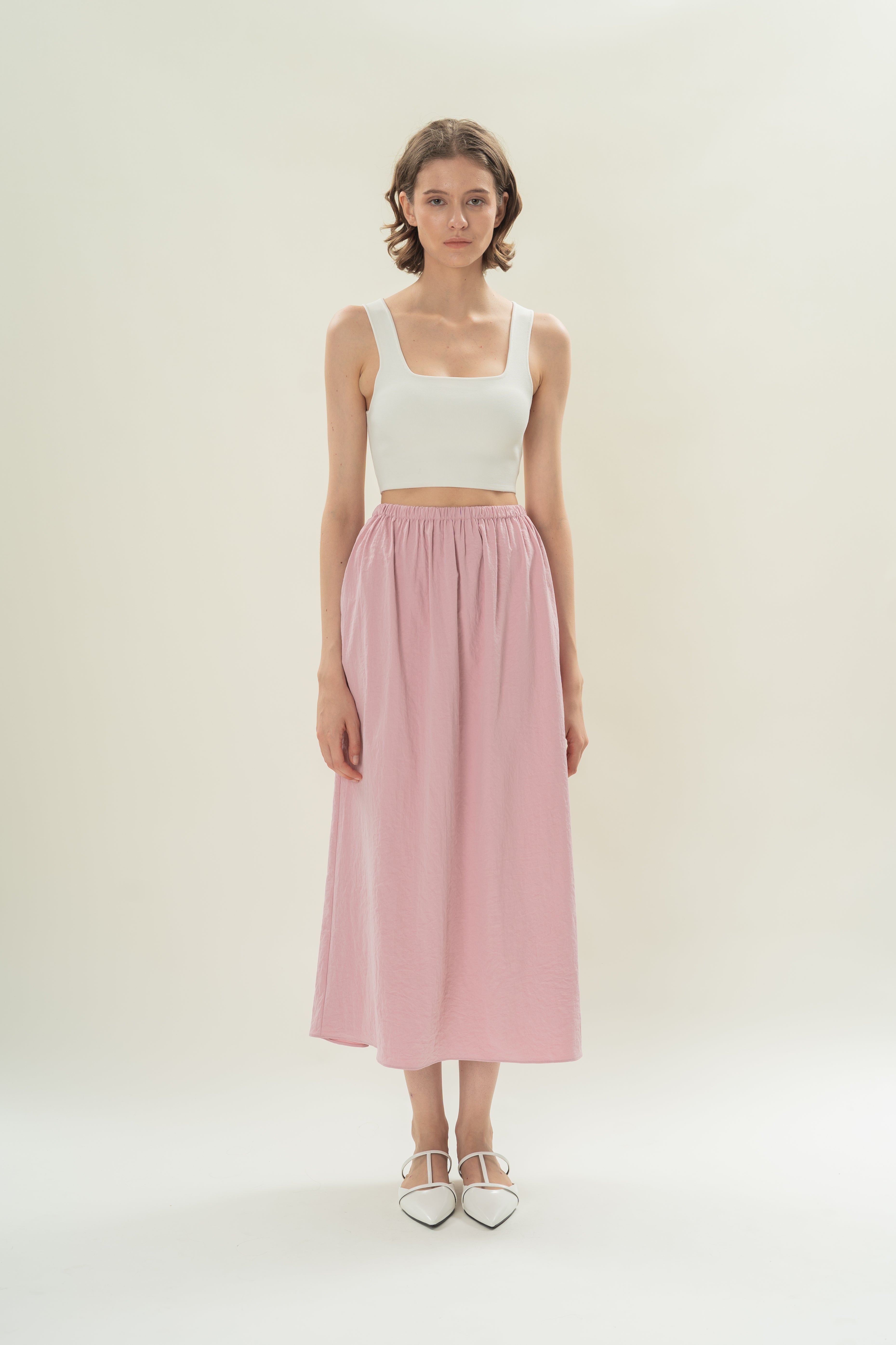 Gathered Waist A-line Skirt in Hibiscus