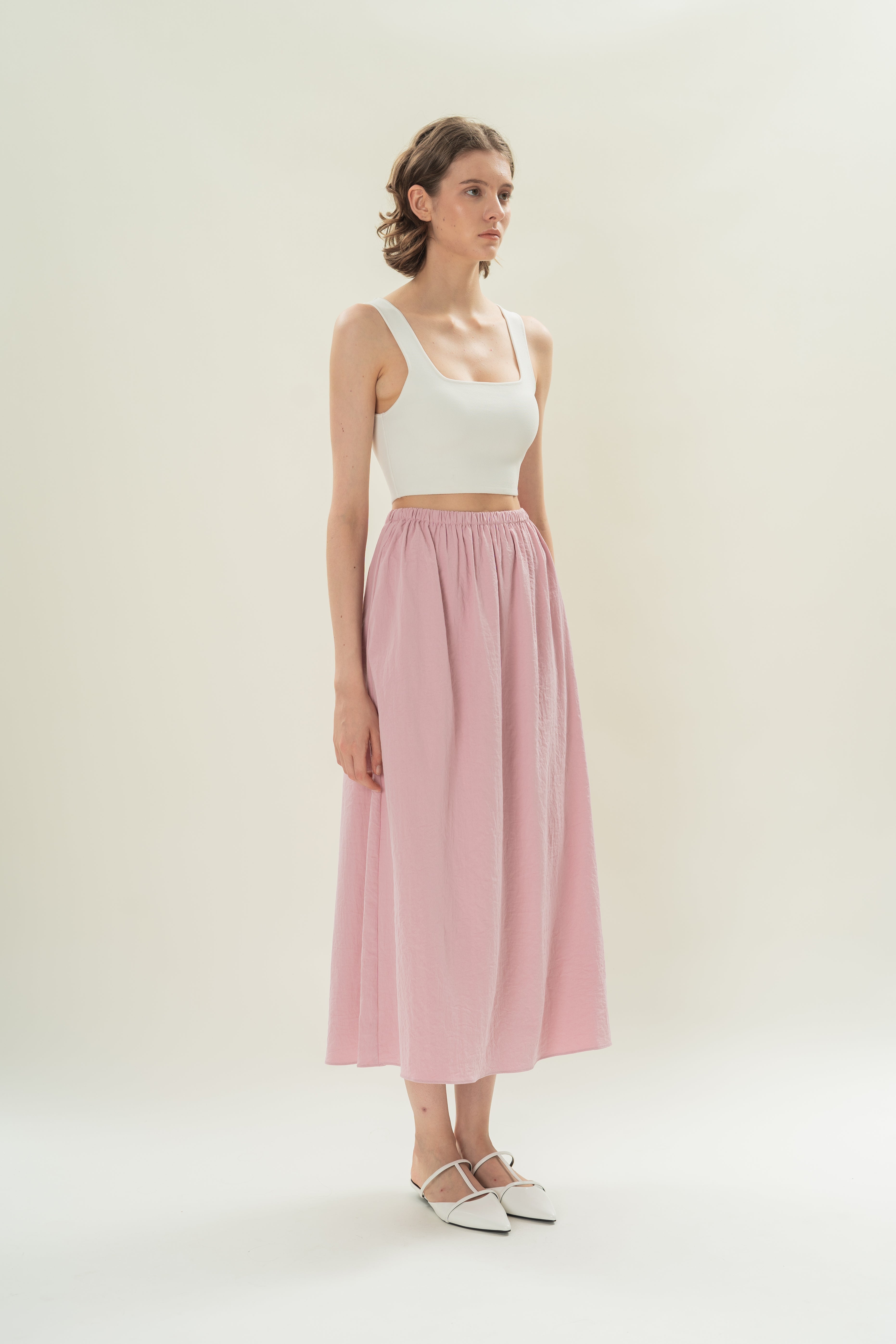 Gathered Waist A-line Skirt in Hibiscus