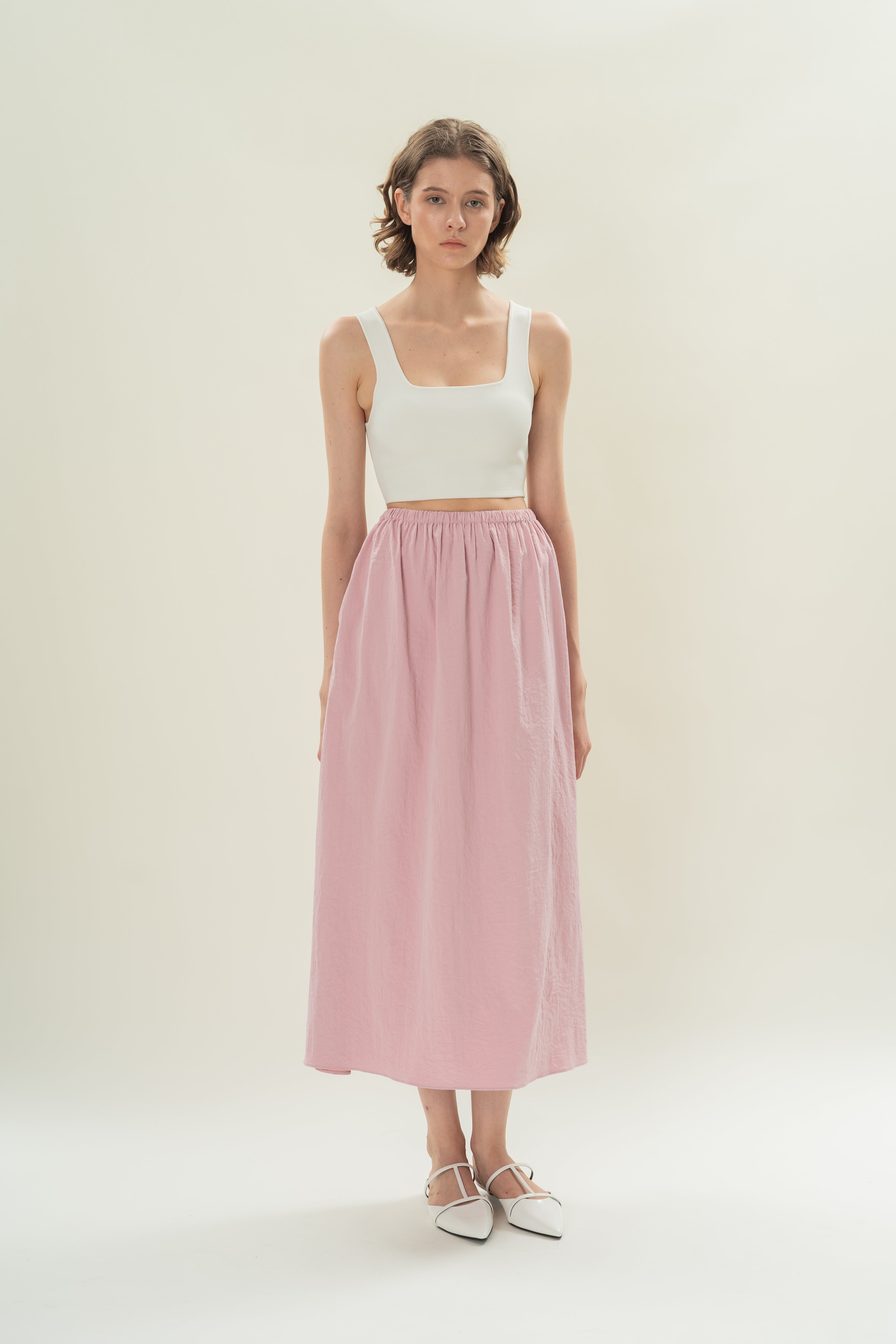 Gathered Waist A-line Skirt in Hibiscus