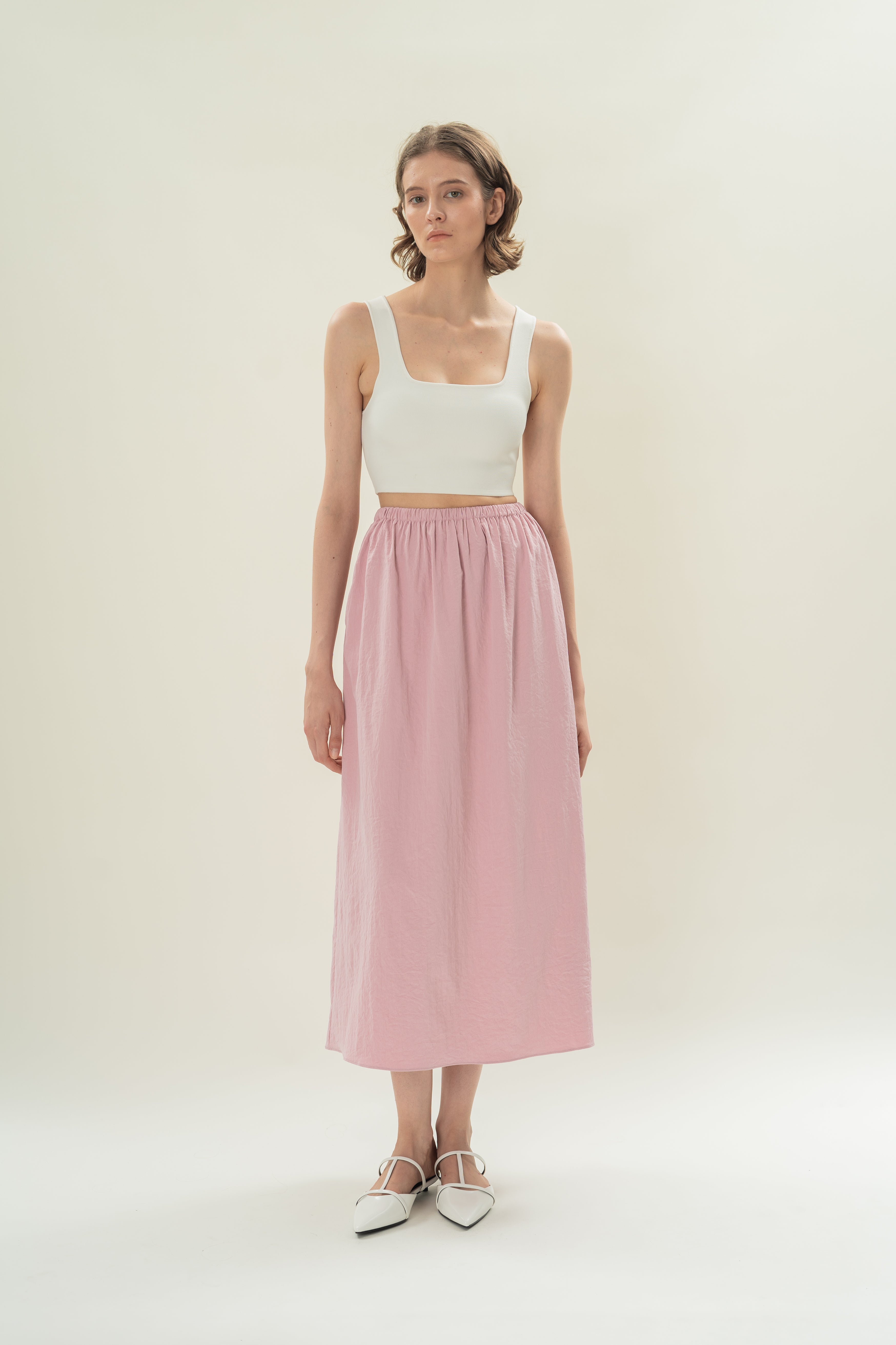 Gathered Waist A-line Skirt in Hibiscus