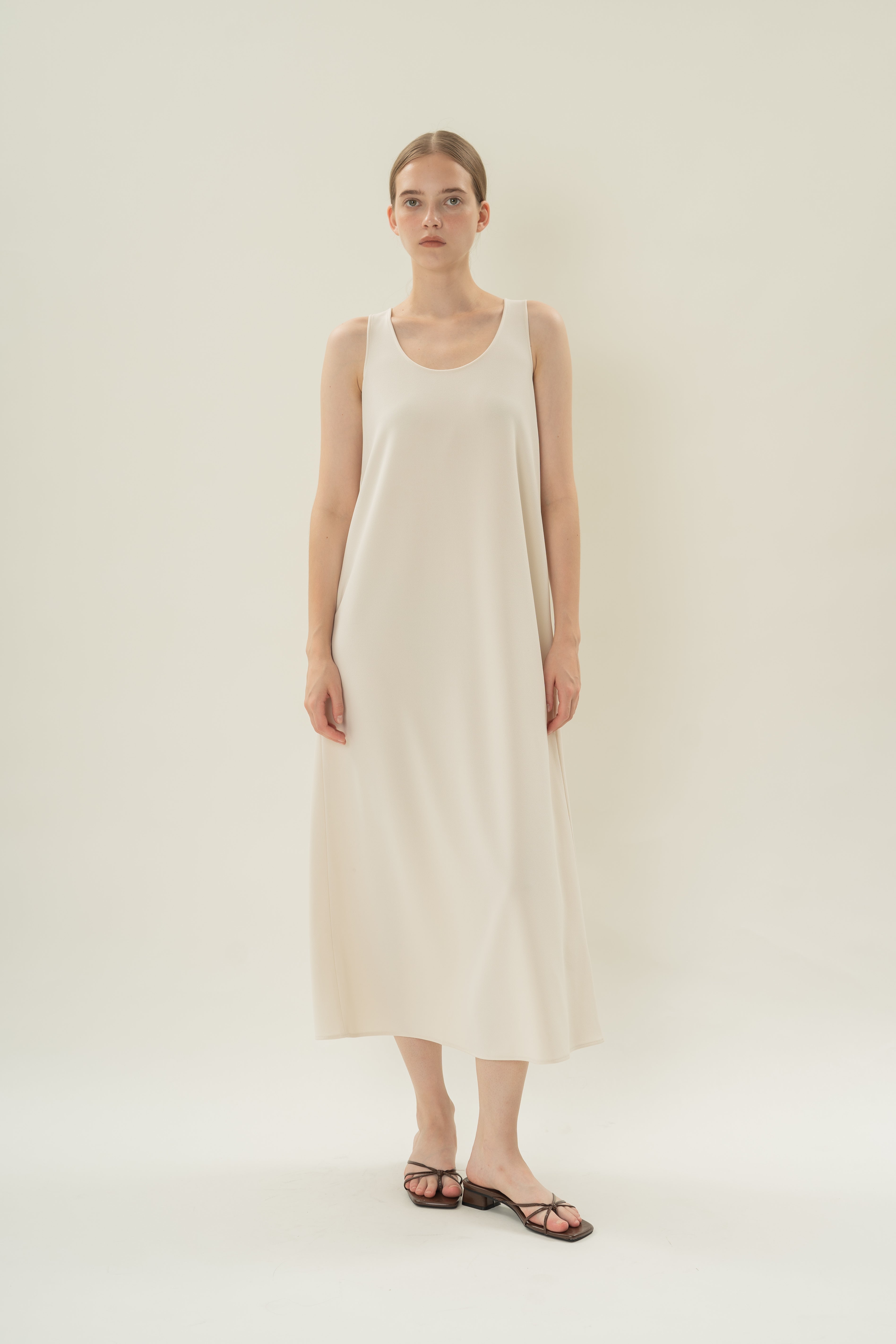 Scoop Neck Sleeveless A-Line Dress in Natural