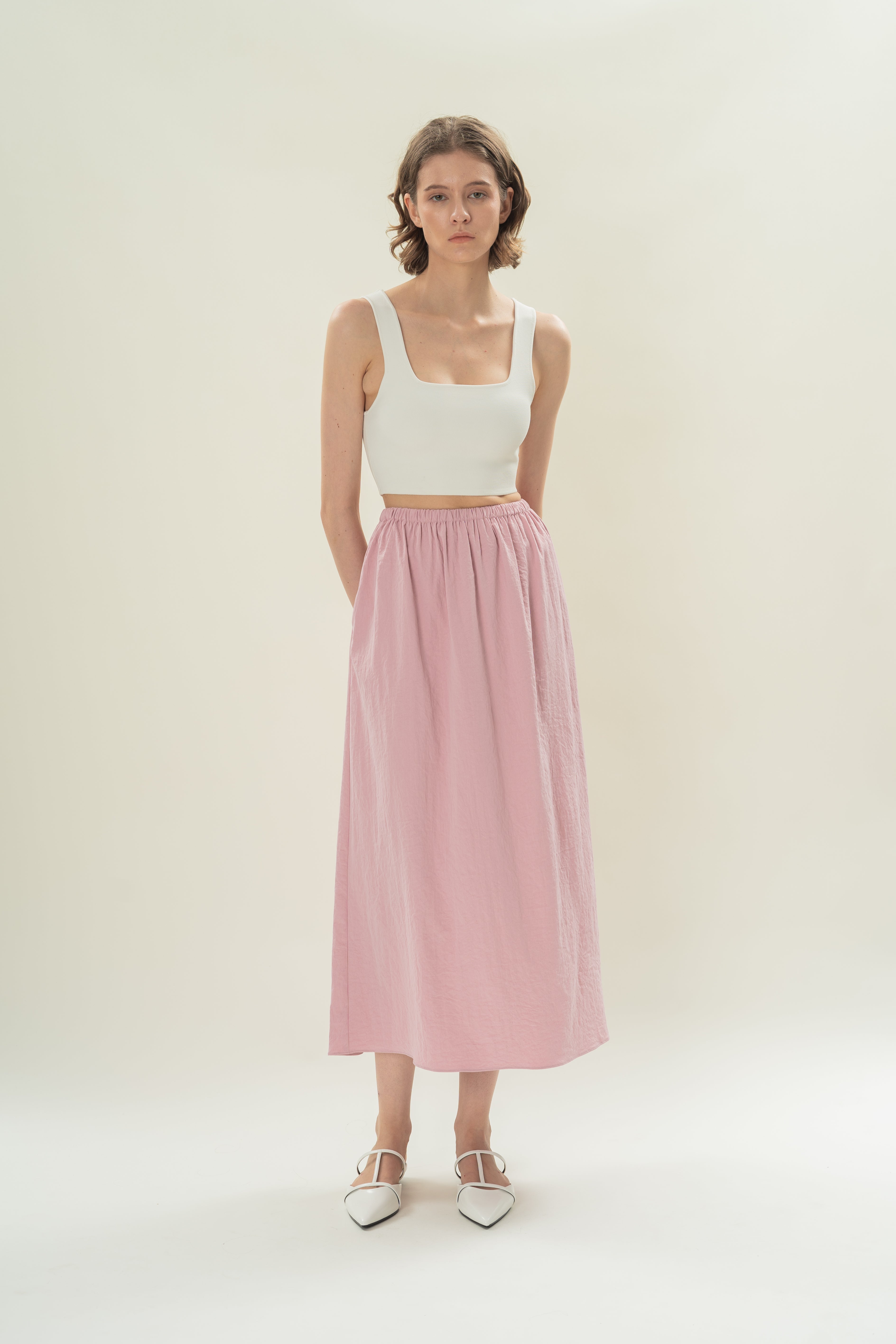 Gathered Waist A-line Skirt in Hibiscus