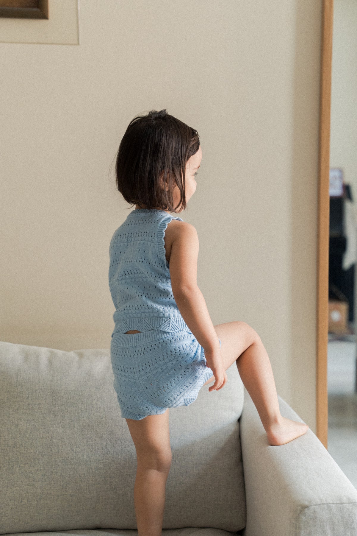 Mini Crochet Knit Tank in Mist Blue
