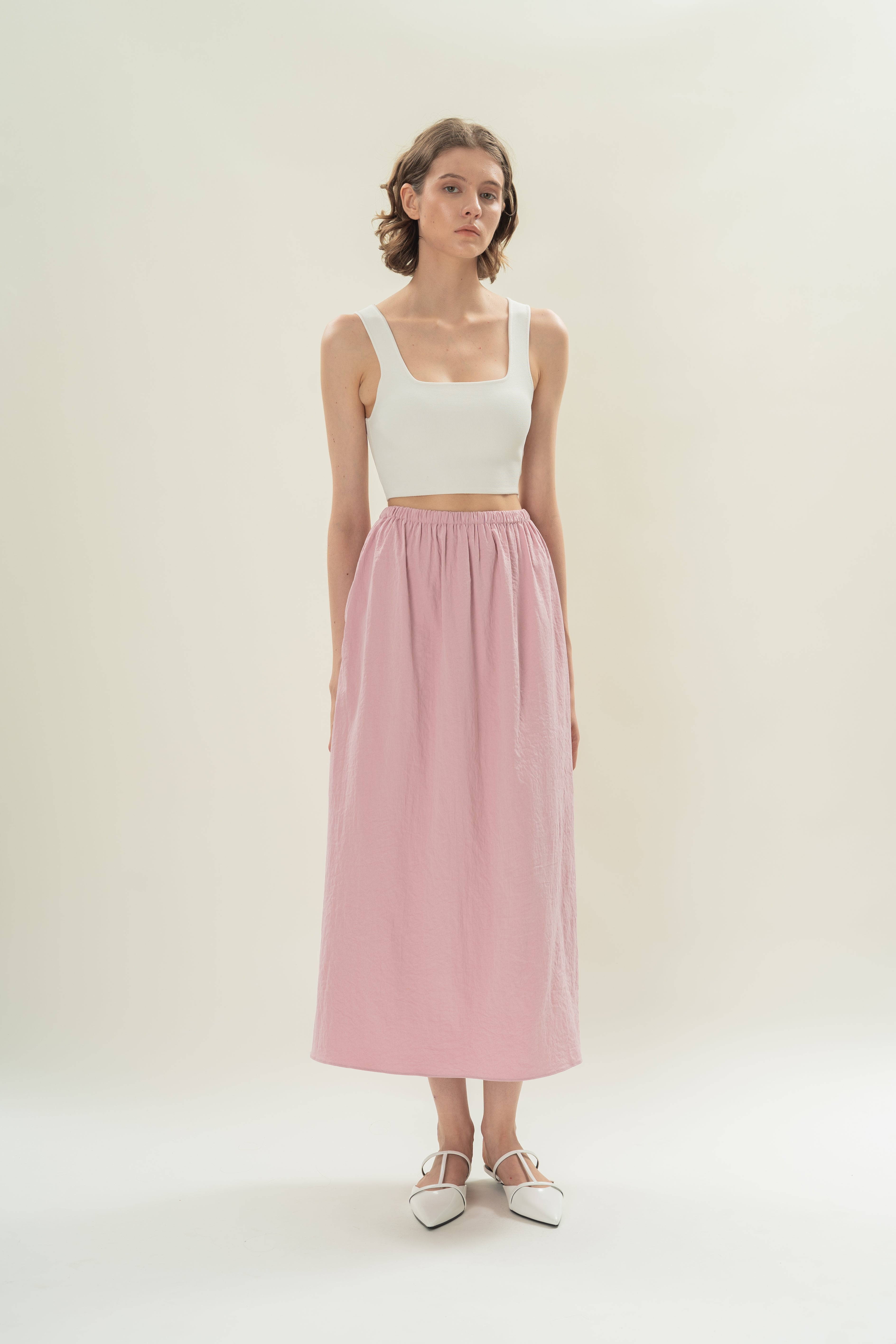 Gathered Waist A-line Skirt in Hibiscus