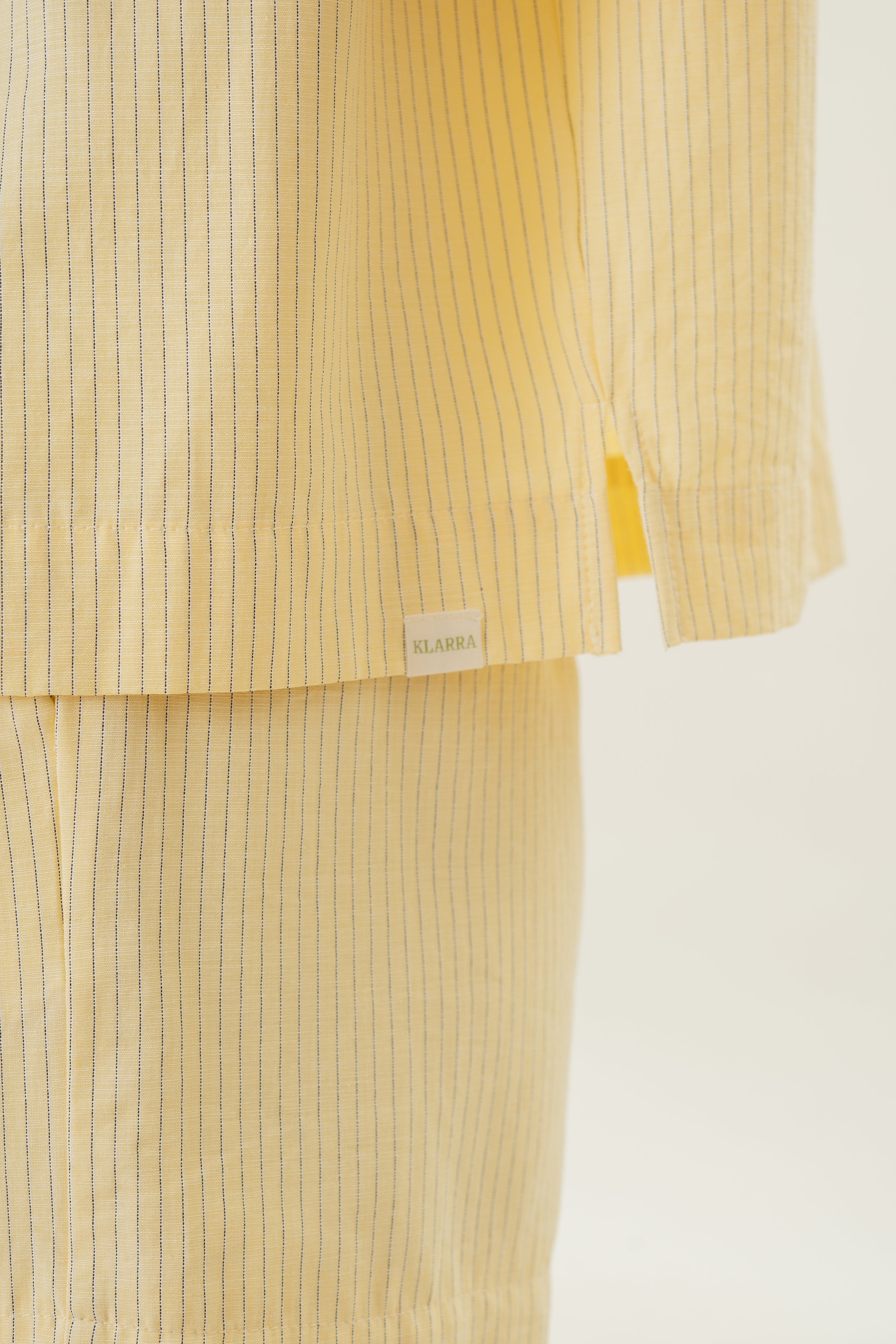 Cruise Short Sleeved Shirt in Linen Blend Lemon Stripes