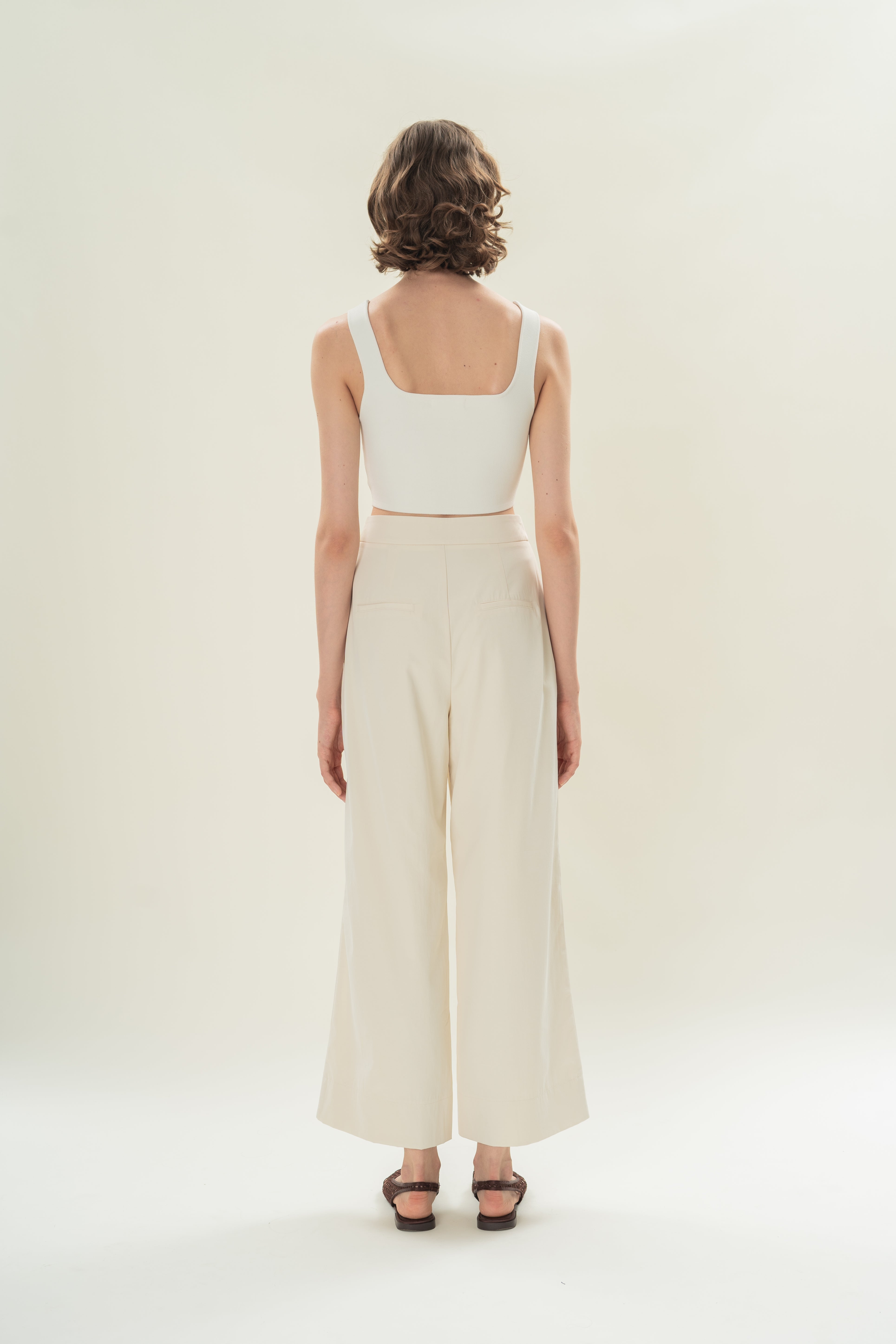 Pleated Straight Trousers in Natural