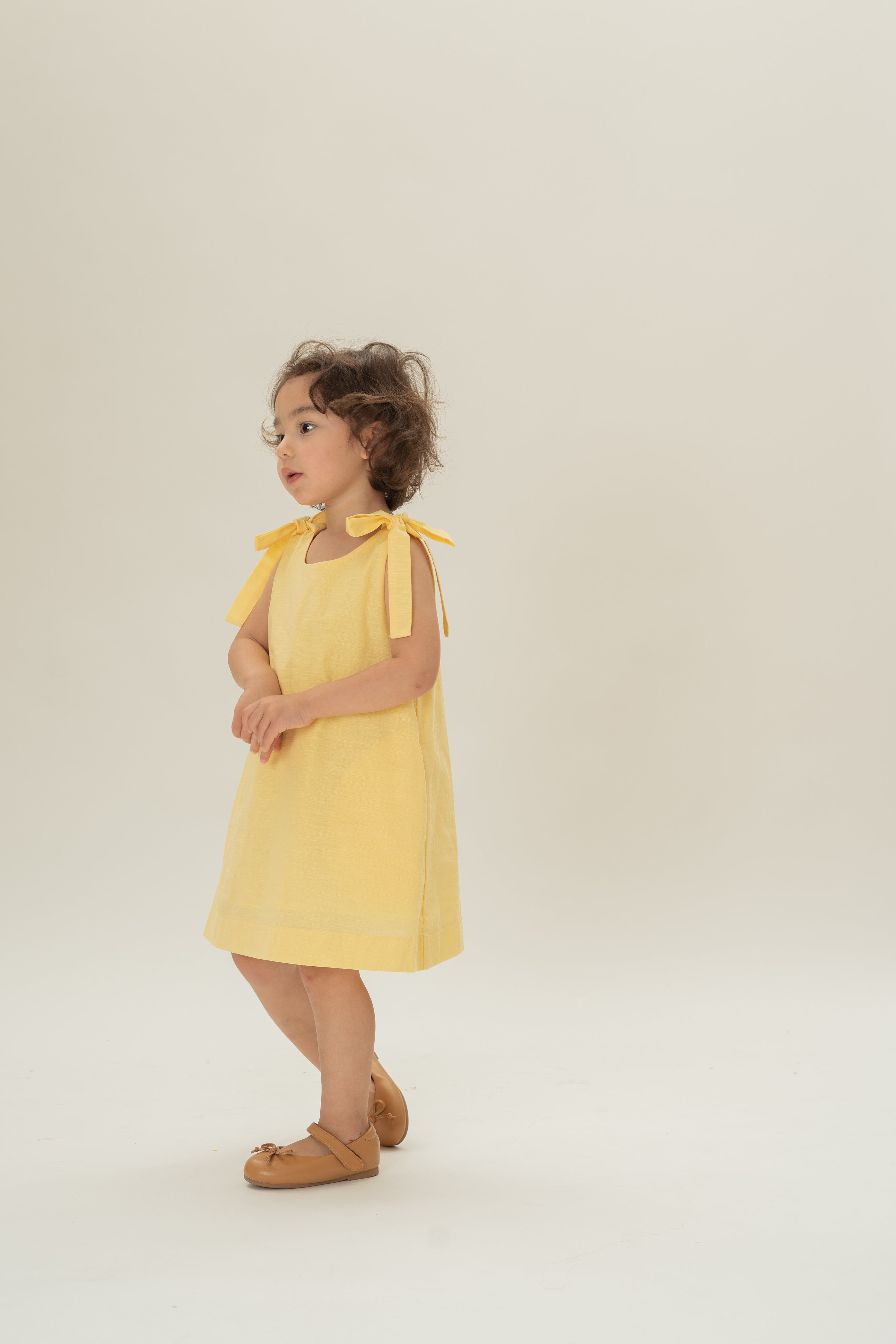 Mini Ribbon Tie A-line Dress in Lemon