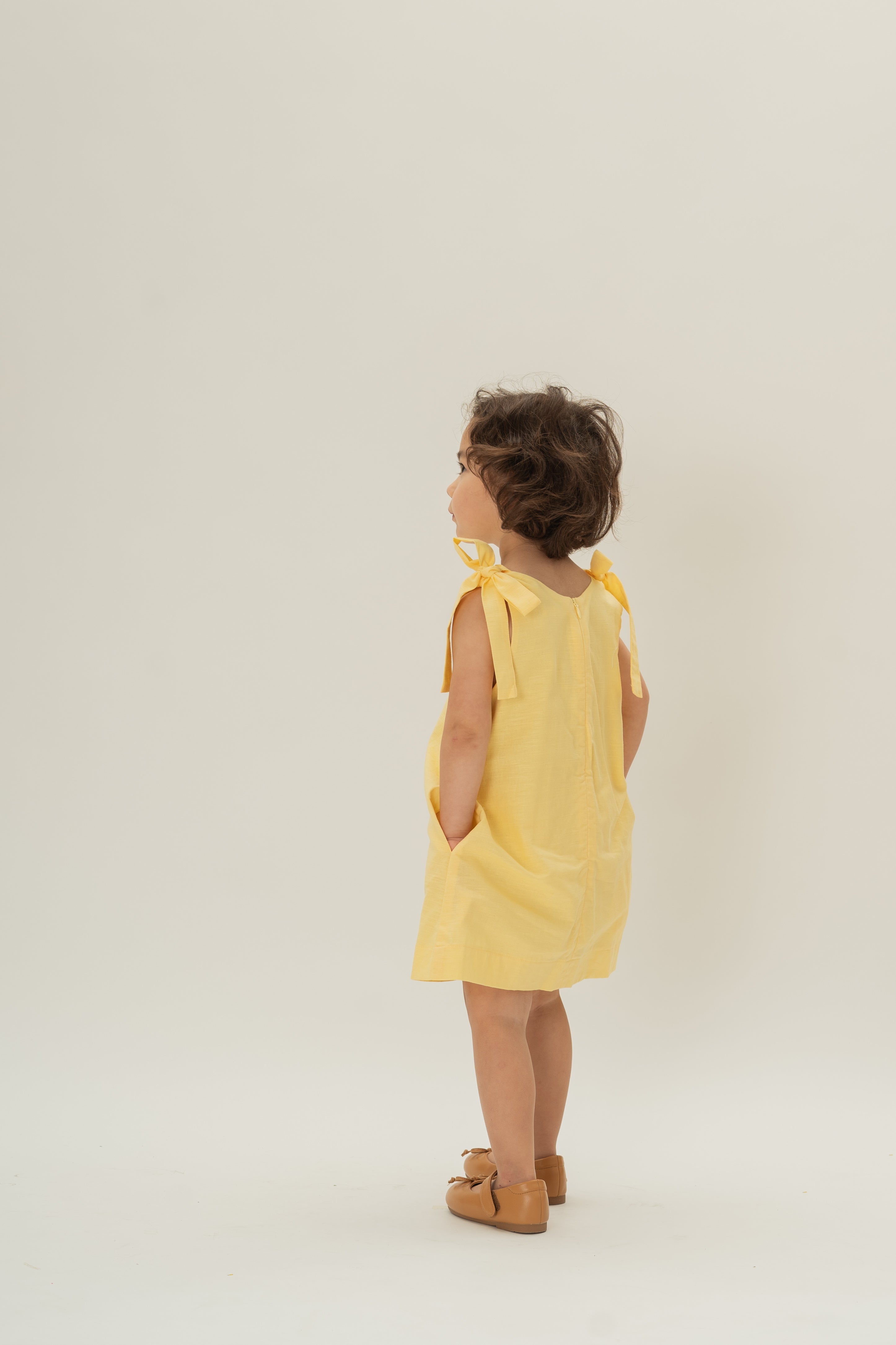 Mini Ribbon Tie A-line Dress in Lemon