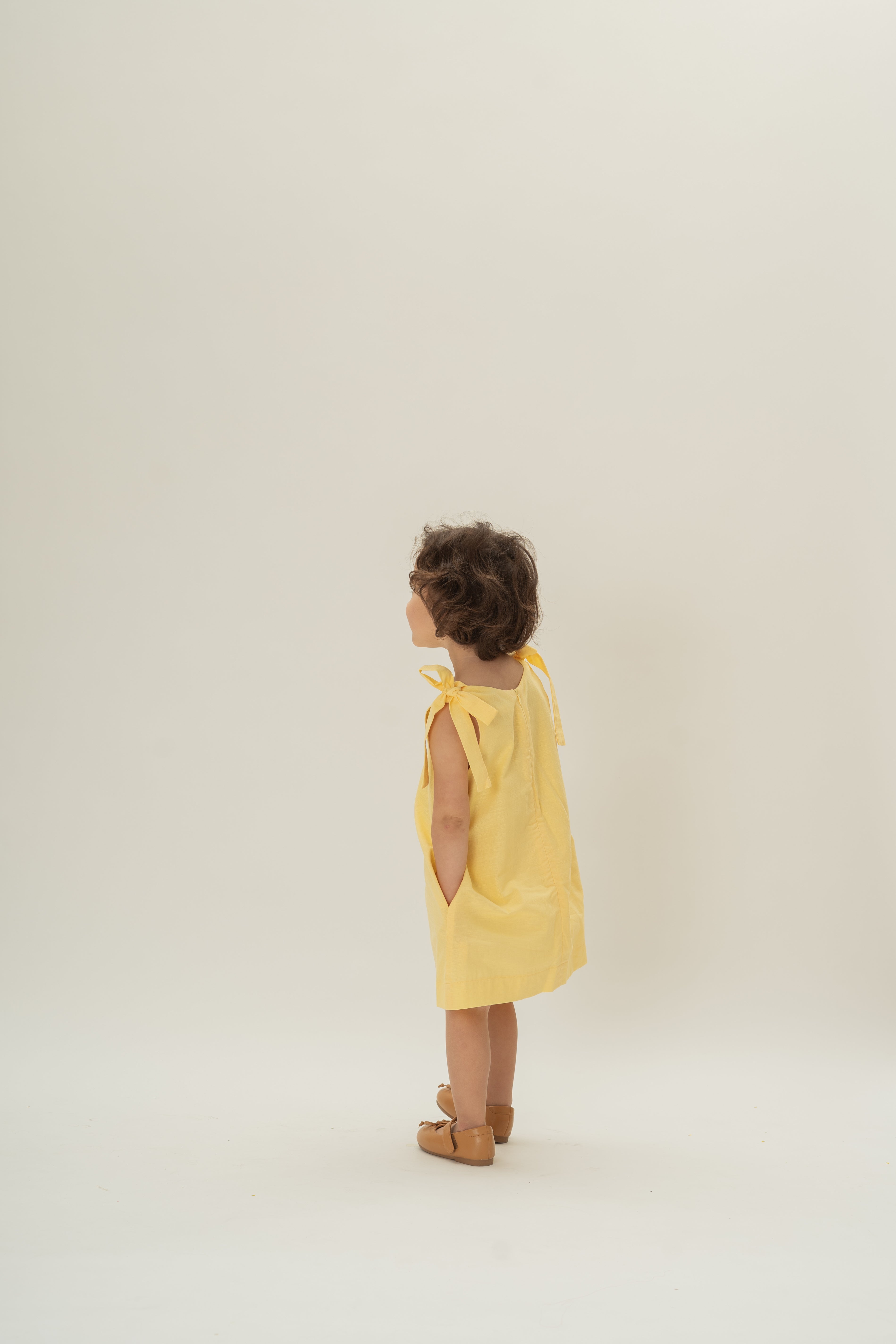 Mini Ribbon Tie A-line Dress in Lemon