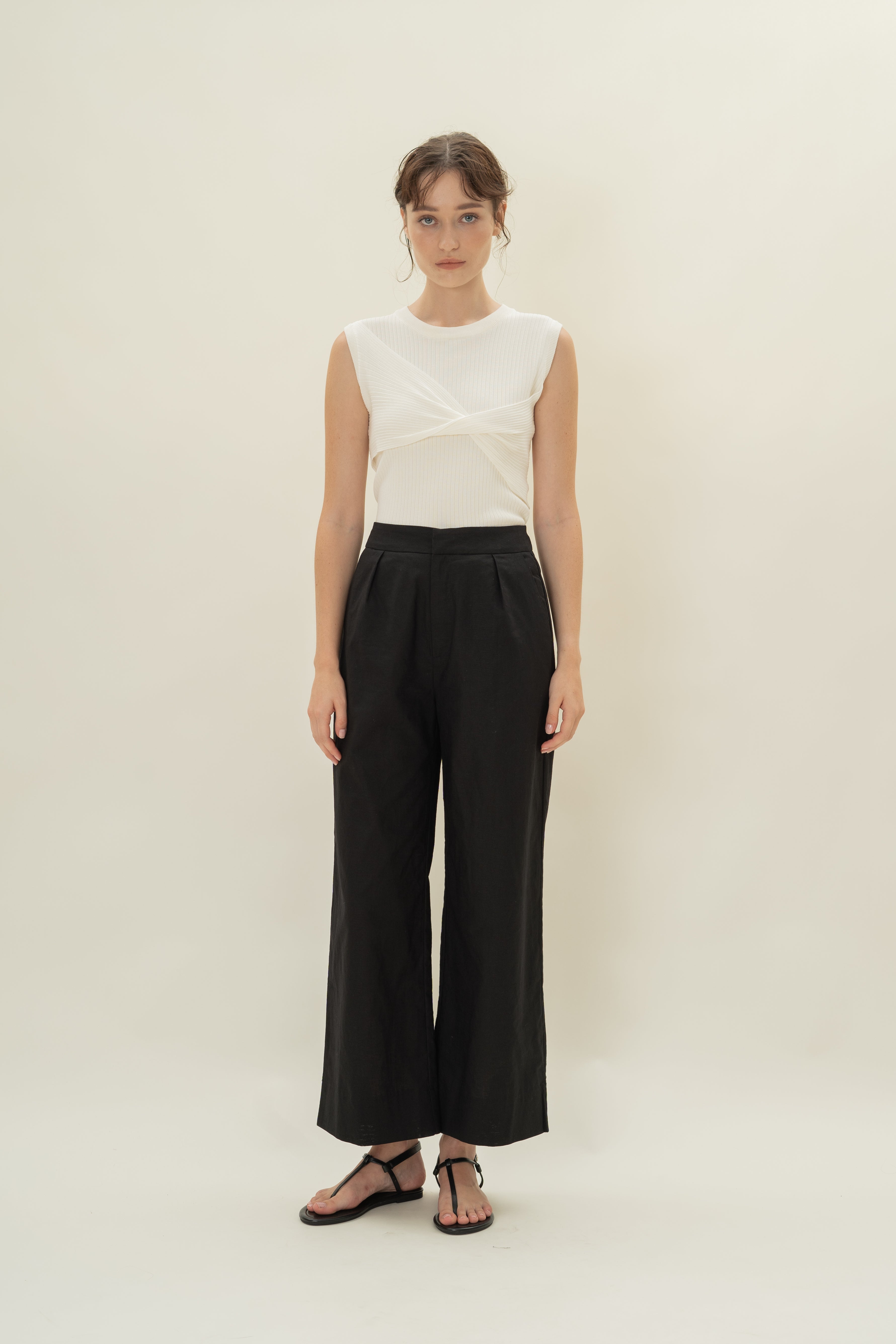 Twist Front Knit Top in White