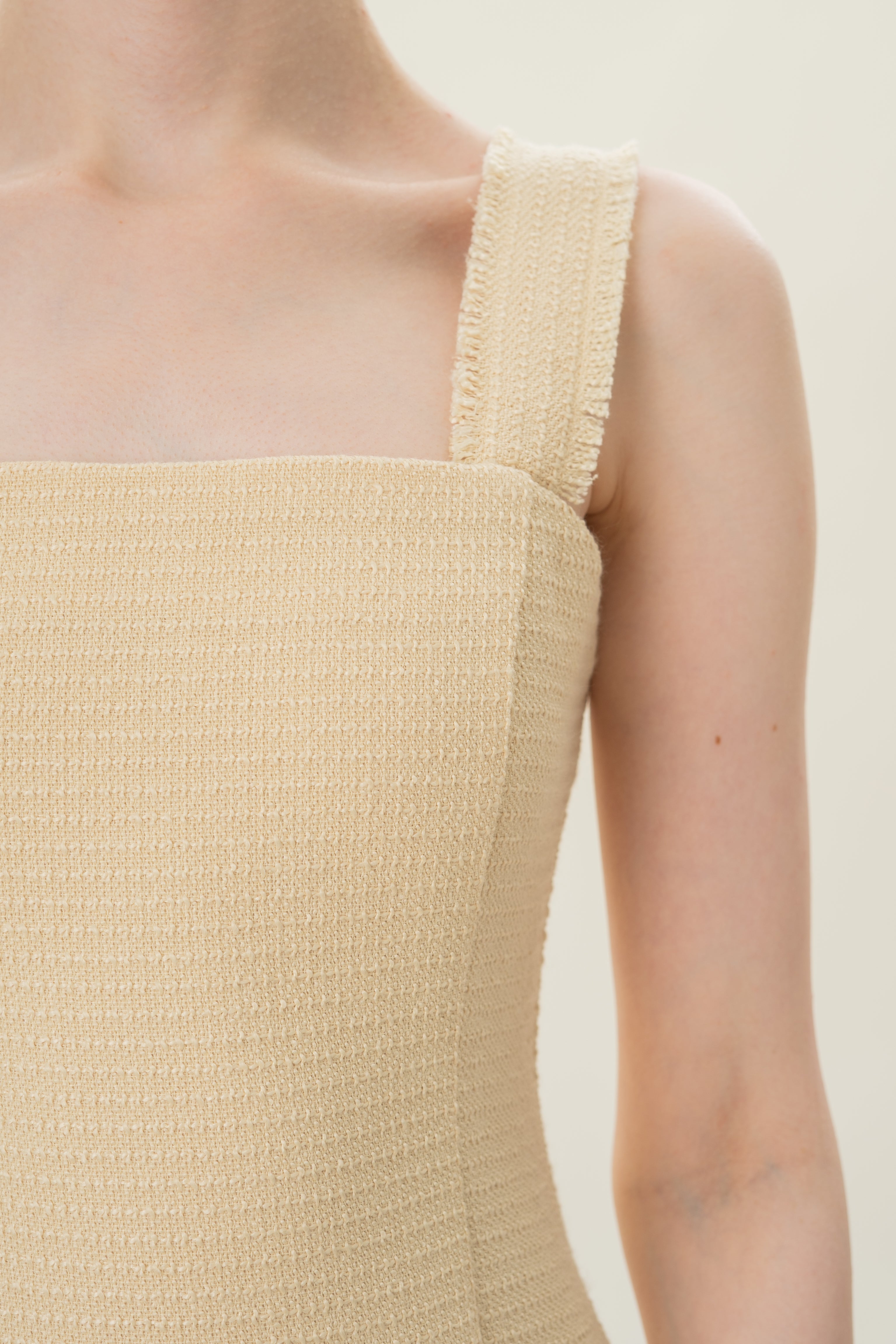 Frayed Hem Textured Mini Dress in Tweed Yellow