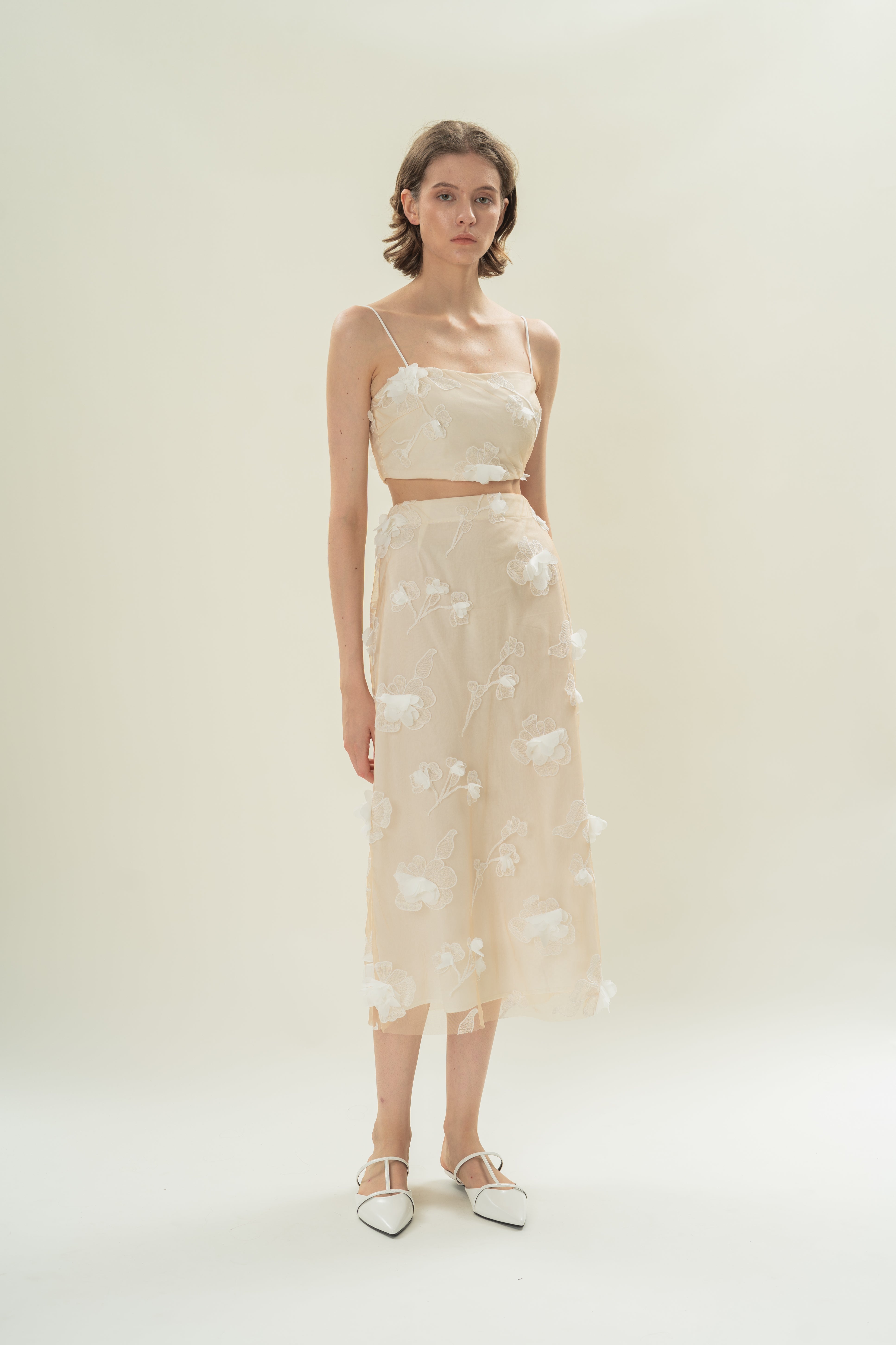 Floral Appliquéd Bustier Top in Off-White