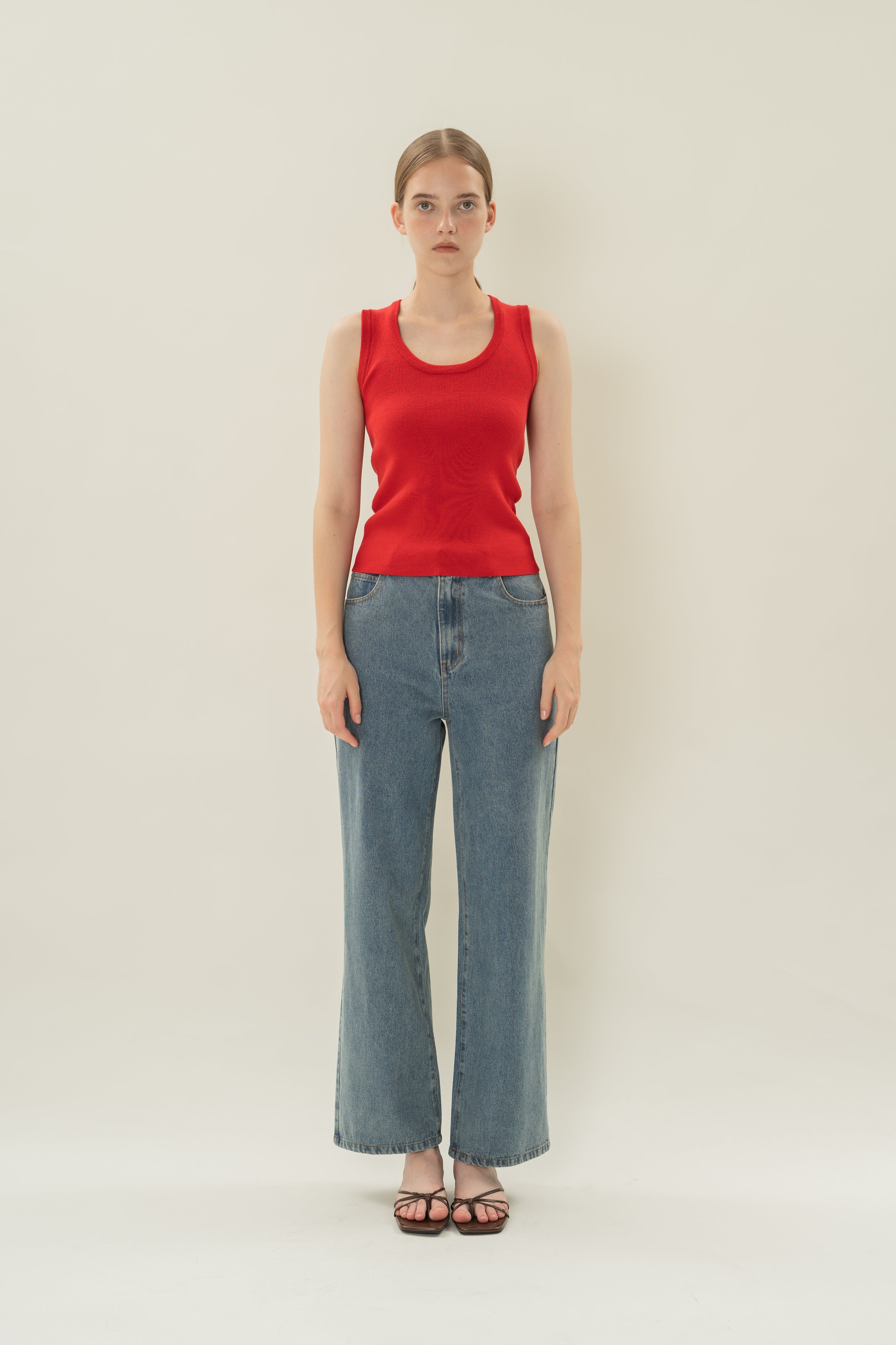 Round Neck Knitted Tank in Scarlet Red
