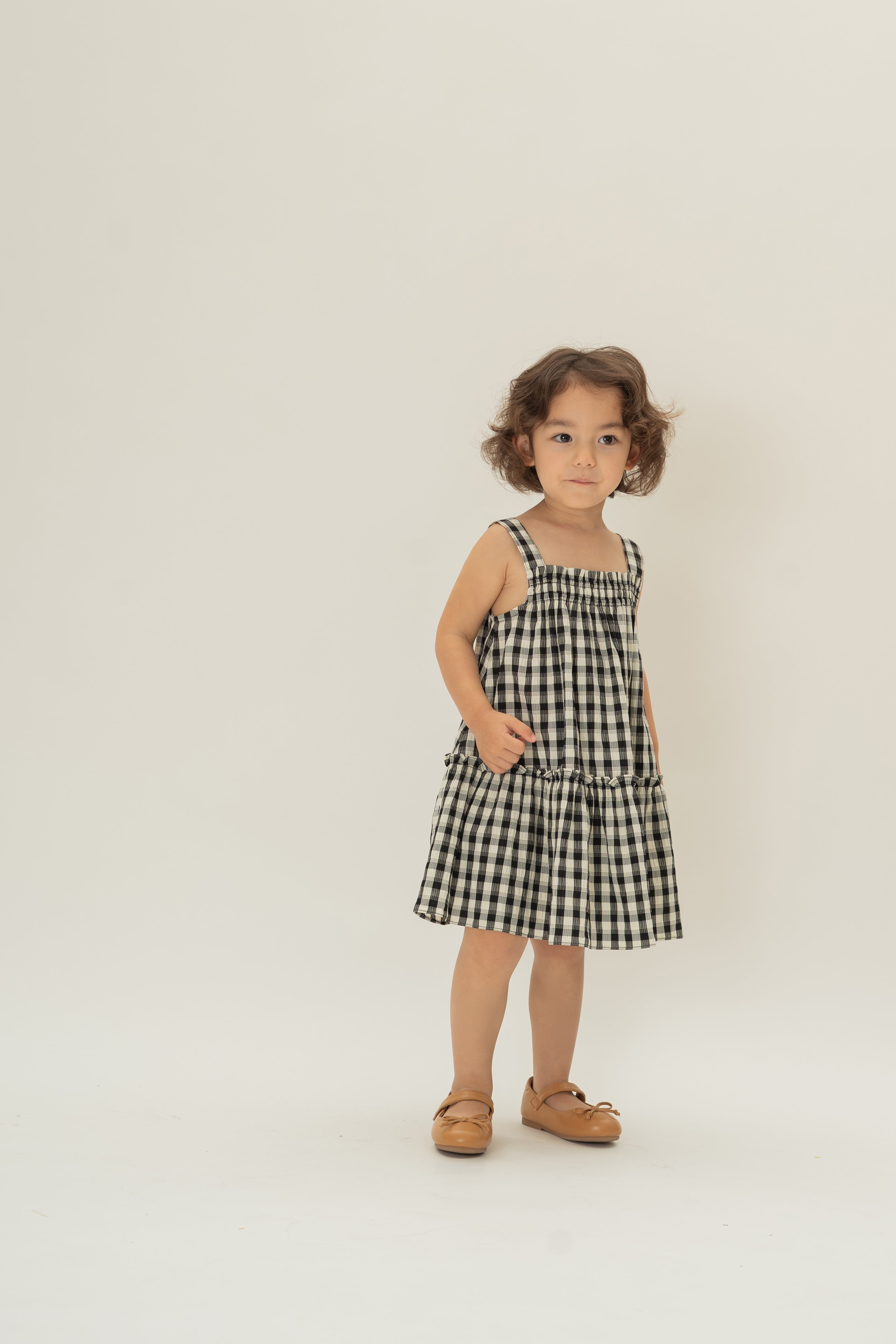 Mini Frilled Tiered Dress in Black Gingham