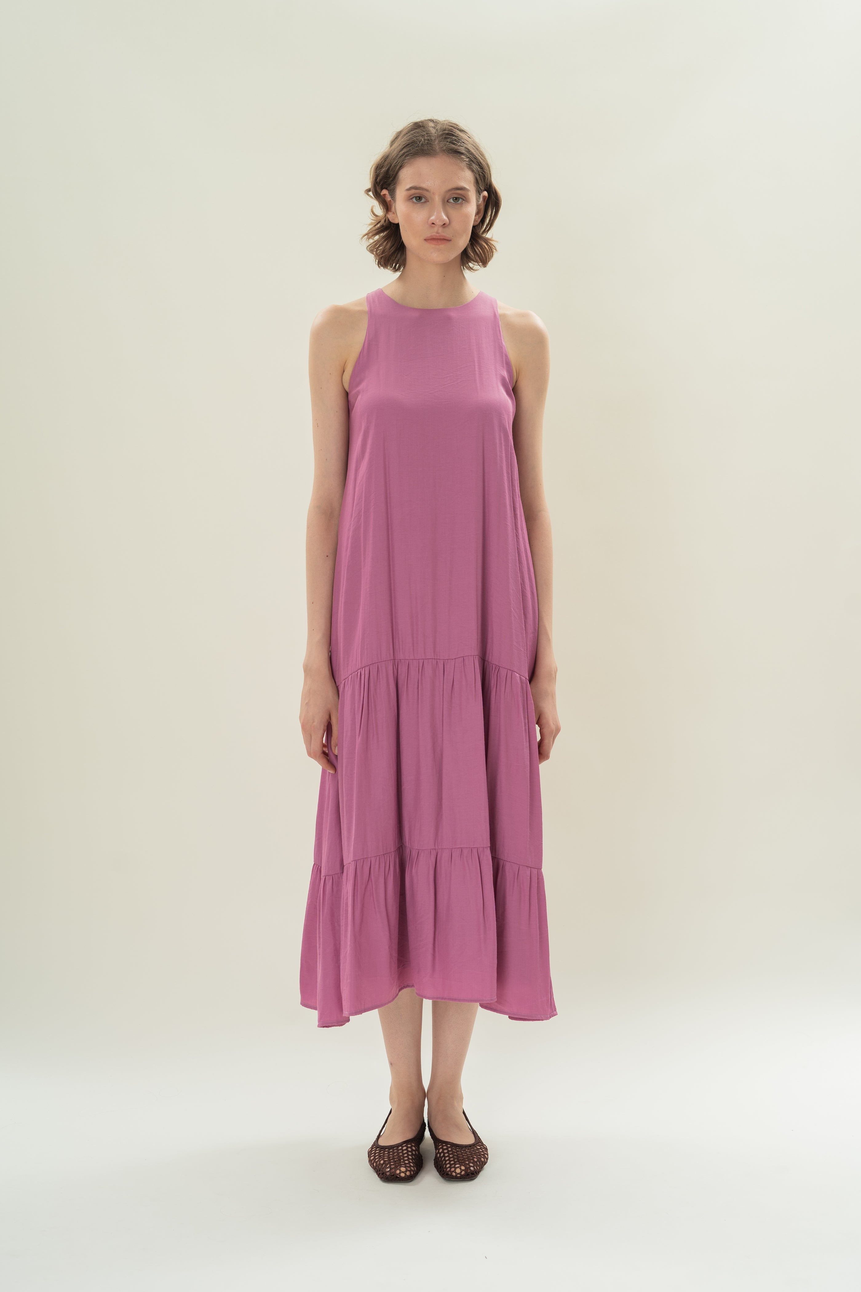 Cotton Blend Tiered Maxi Dress in Hibiscus