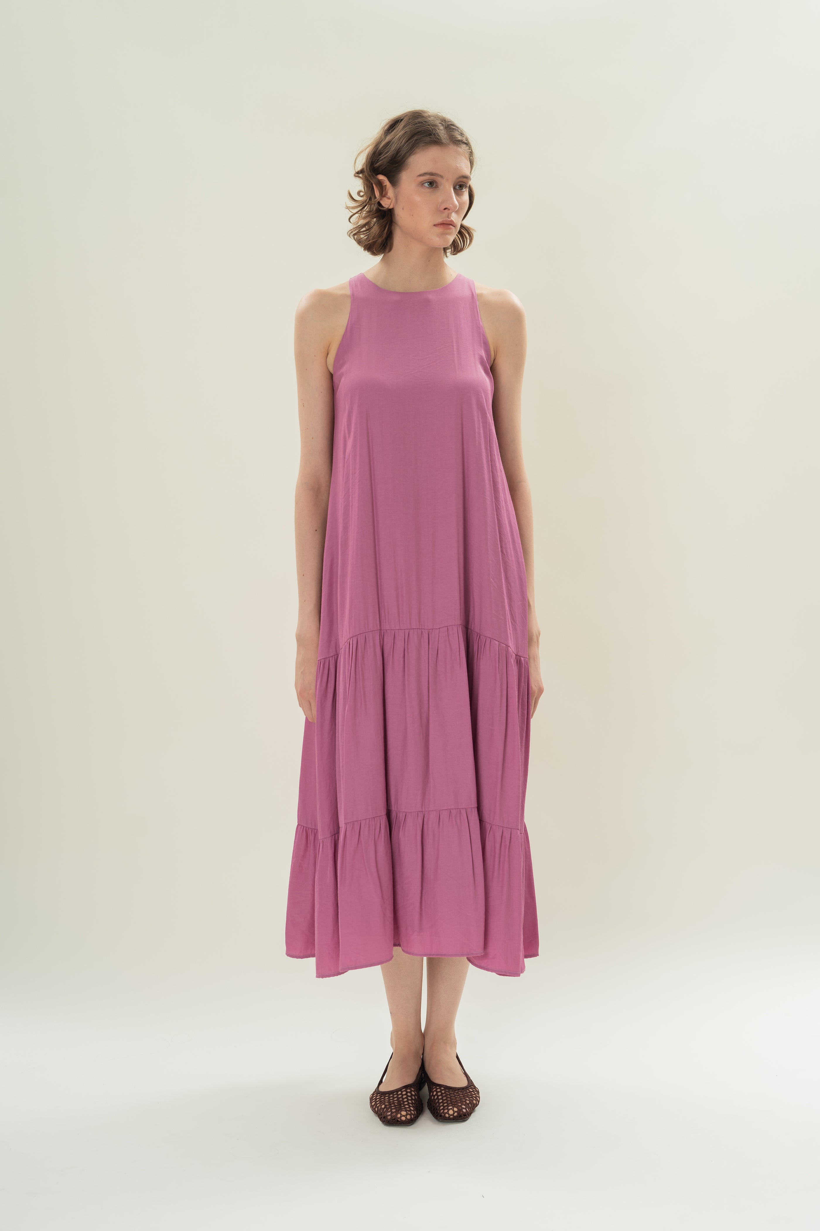 Cotton Blend Tiered Maxi Dress in Hibiscus