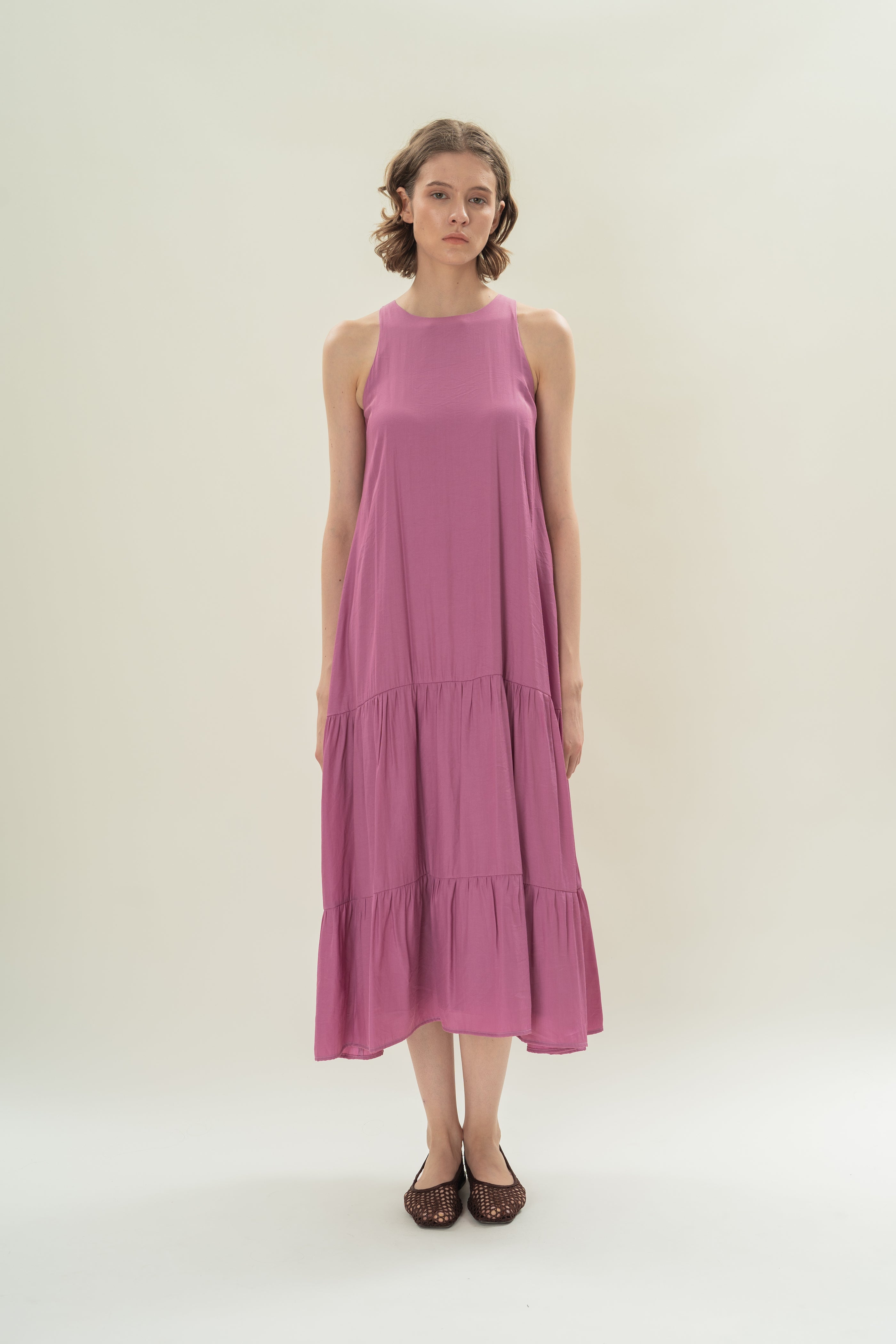 Cotton Blend Tiered Maxi Dress in Hibiscus