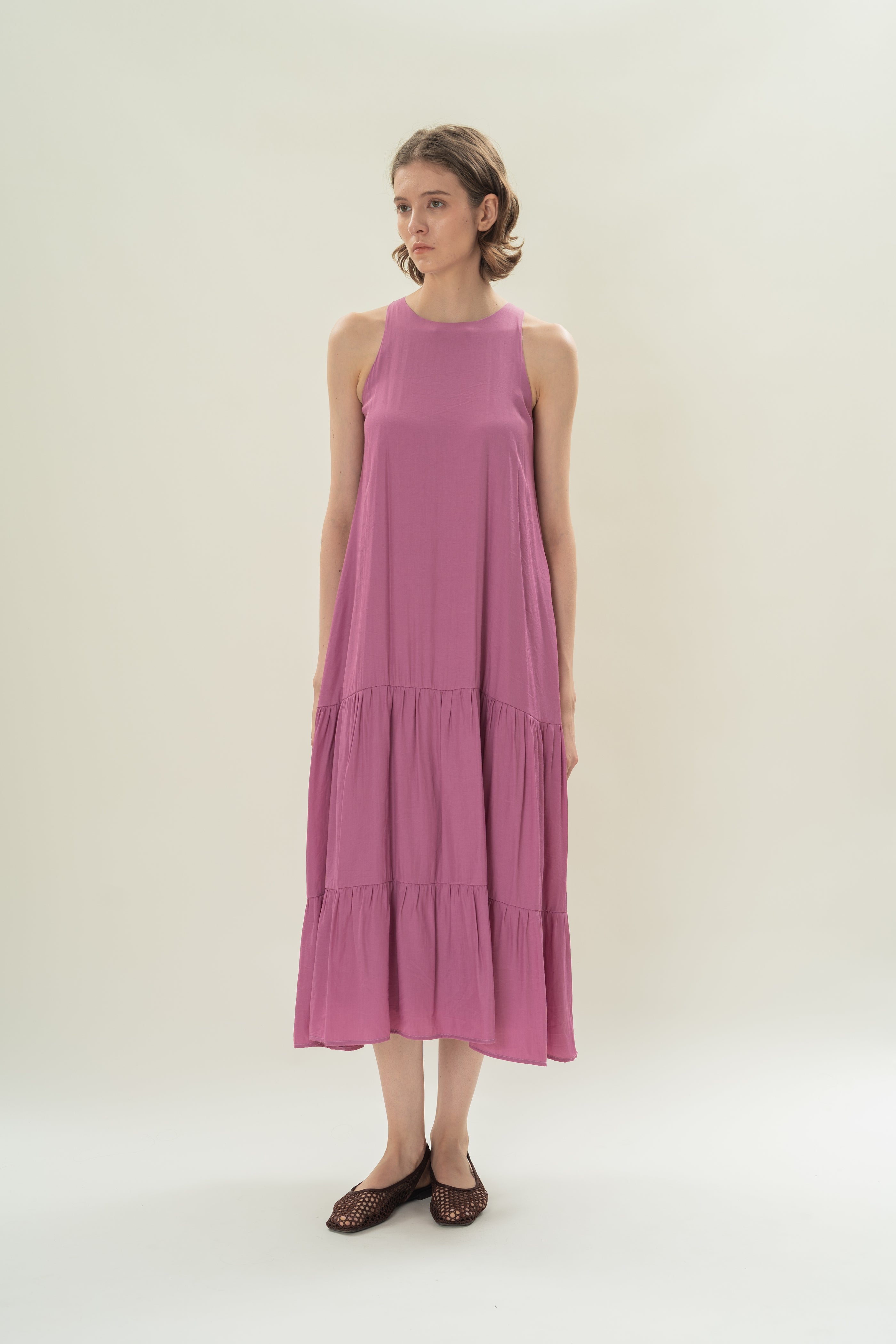 Cotton Blend Tiered Maxi Dress in Hibiscus