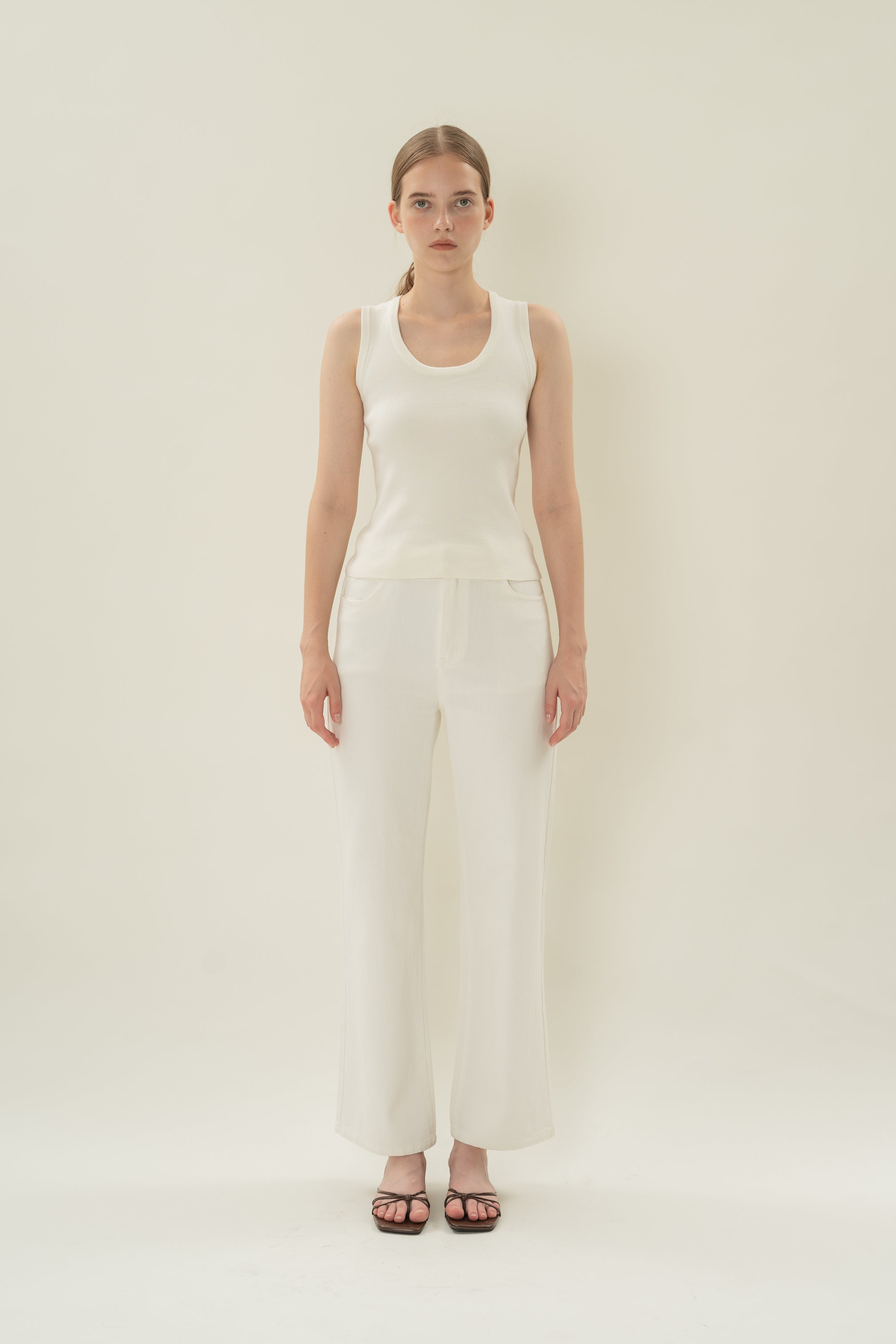 Round Neck Knitted Tank in White