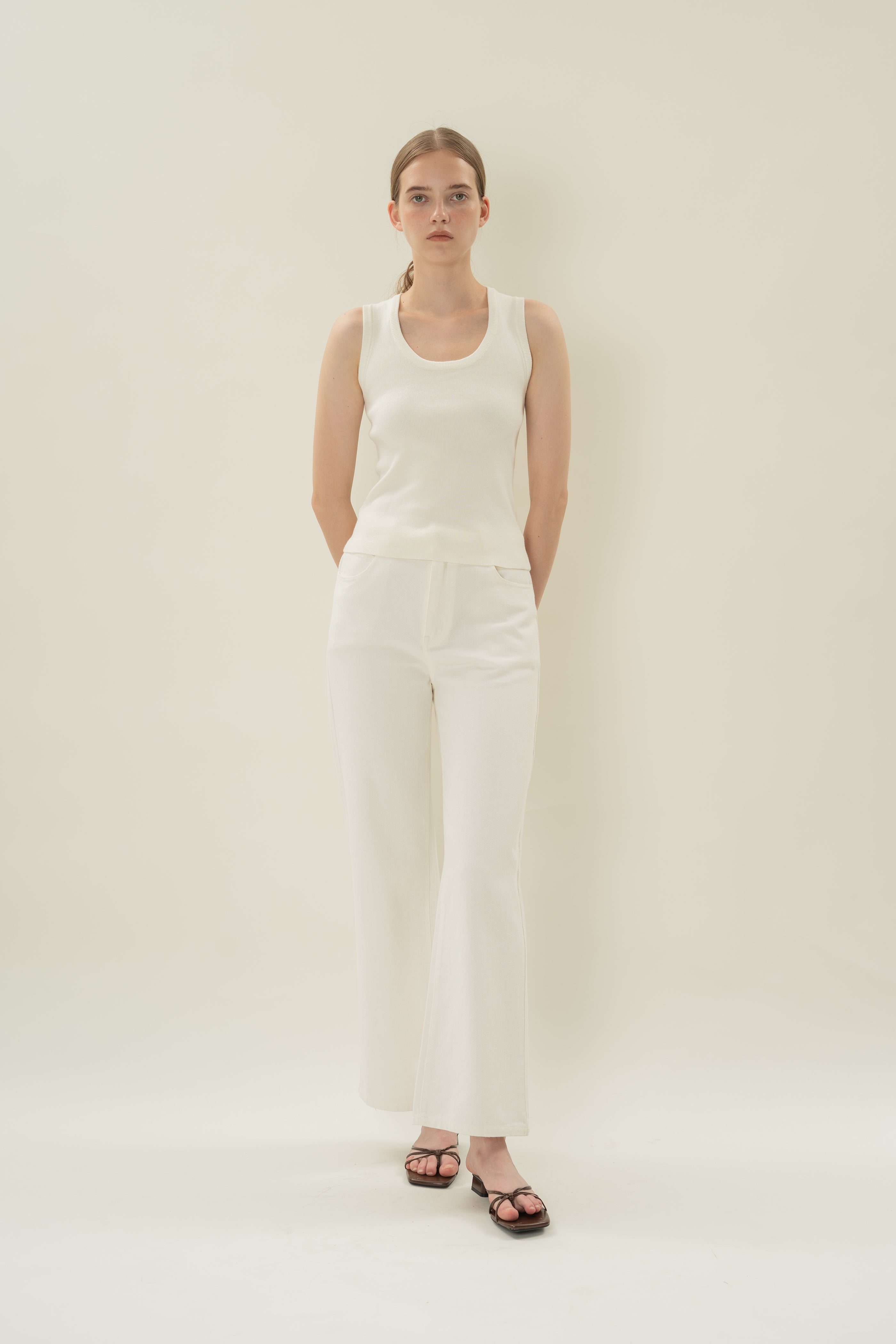 Round Neck Knitted Tank in White