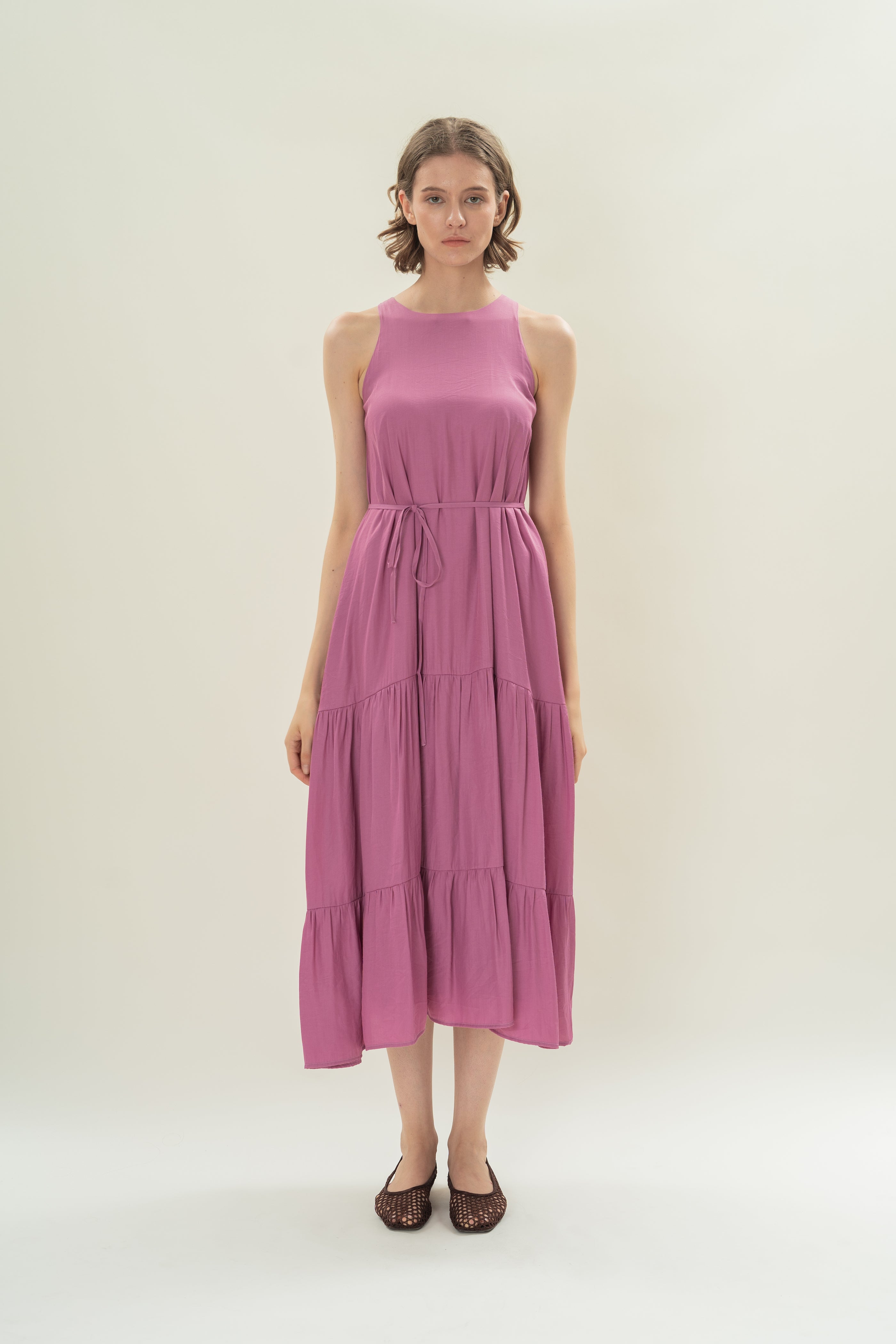 Cotton Blend Tiered Maxi Dress in Hibiscus